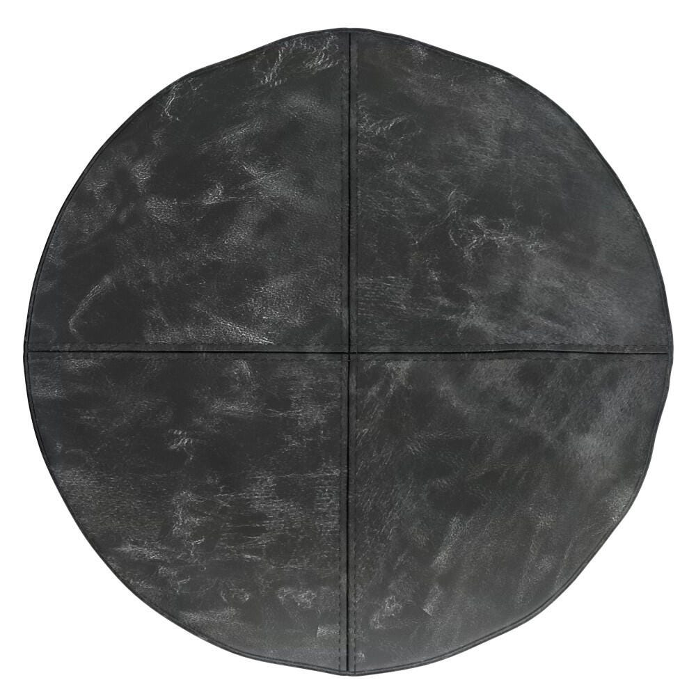 Simpli Home Connor Connor Transitional Round Pouf in Distressed Black Leather, Black, large