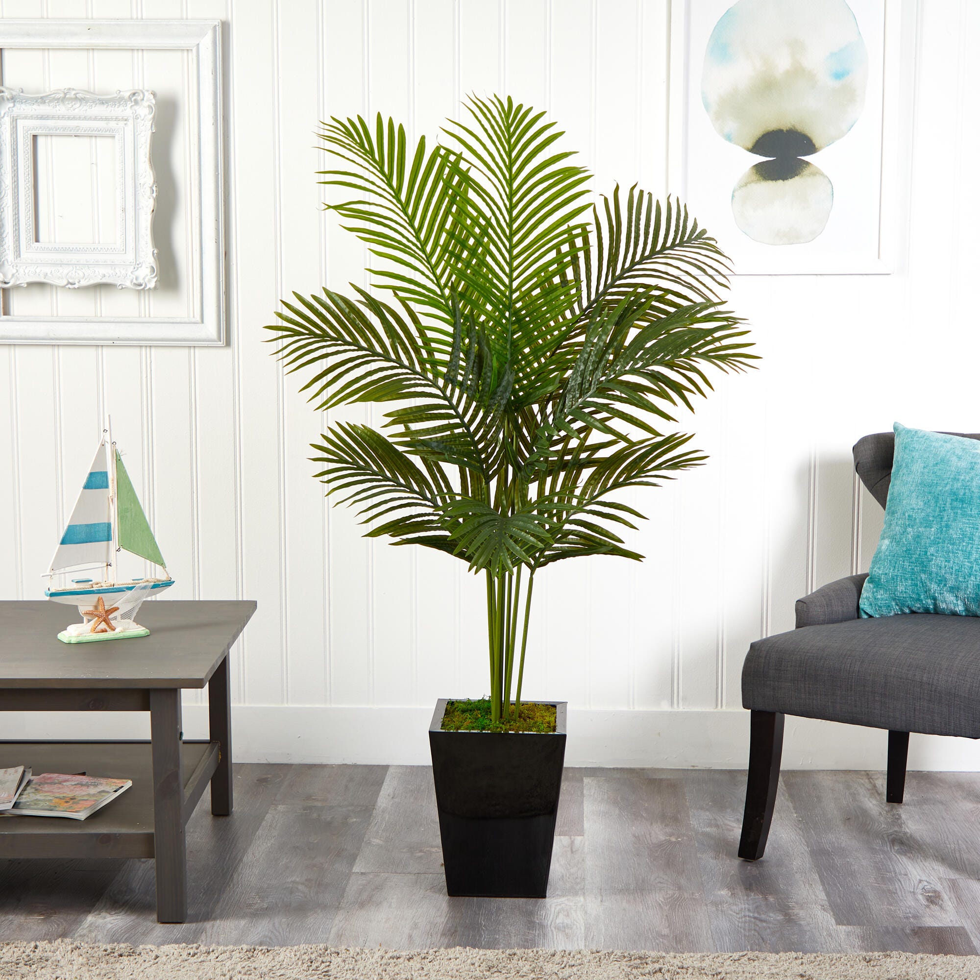 5' Paradise Palm Artificial Tree in Black Metal Planter | Ashley