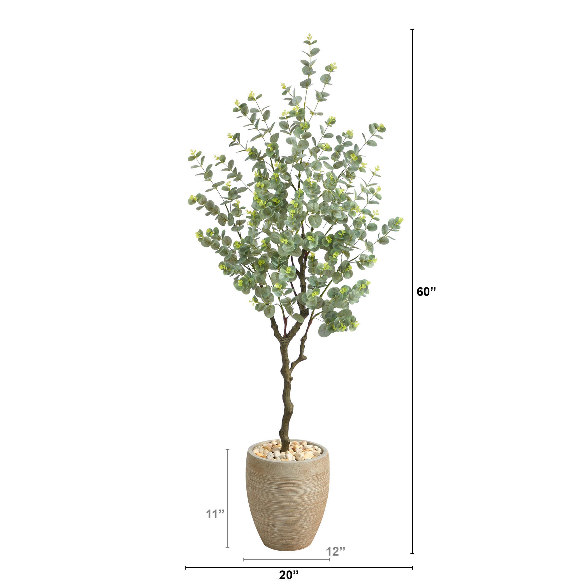 5’ Eucalyptus Artificial Tree in Sandstone Planter, , large