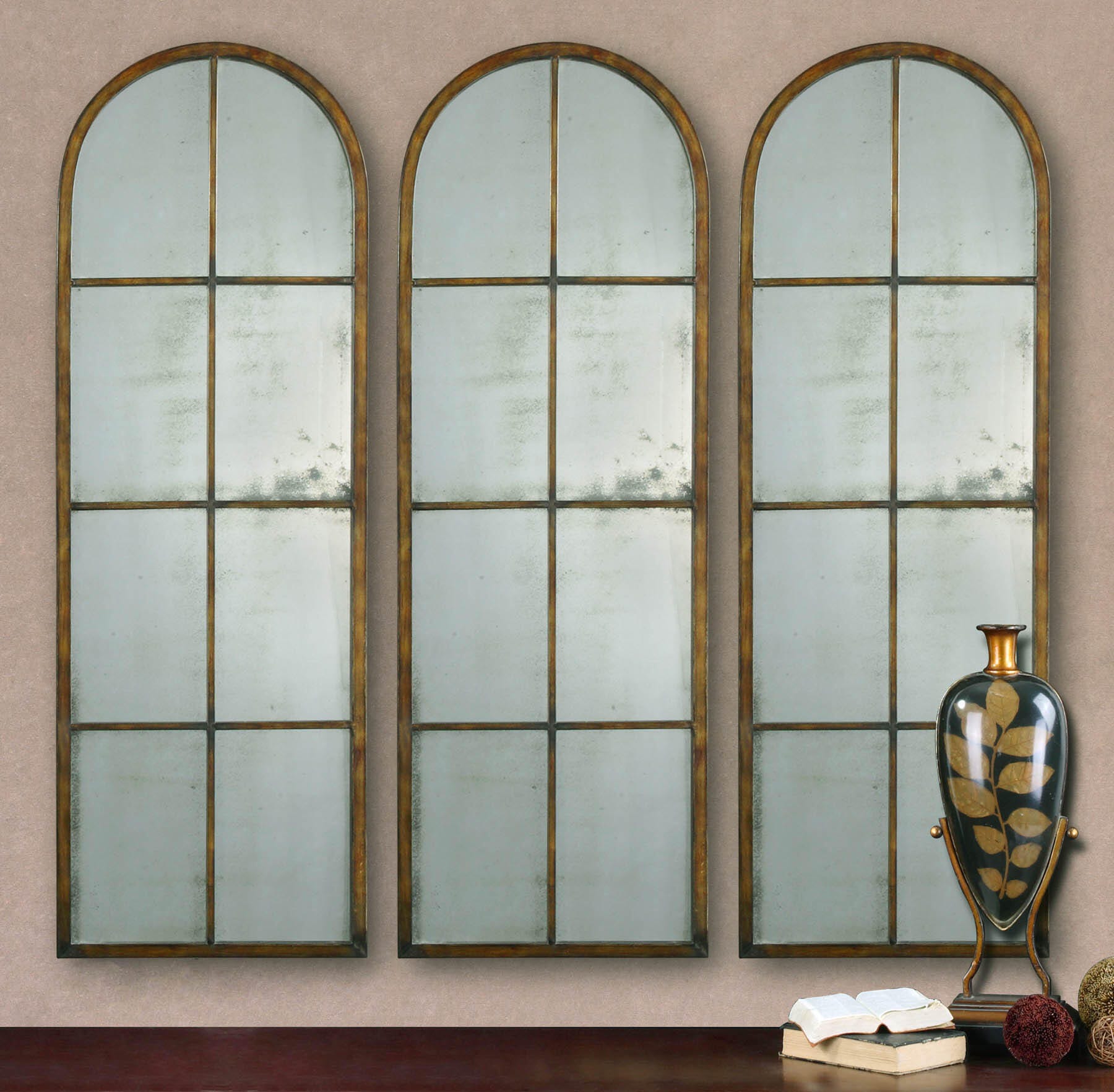 Uttermost Amiel Arched Brown Mirror, , large