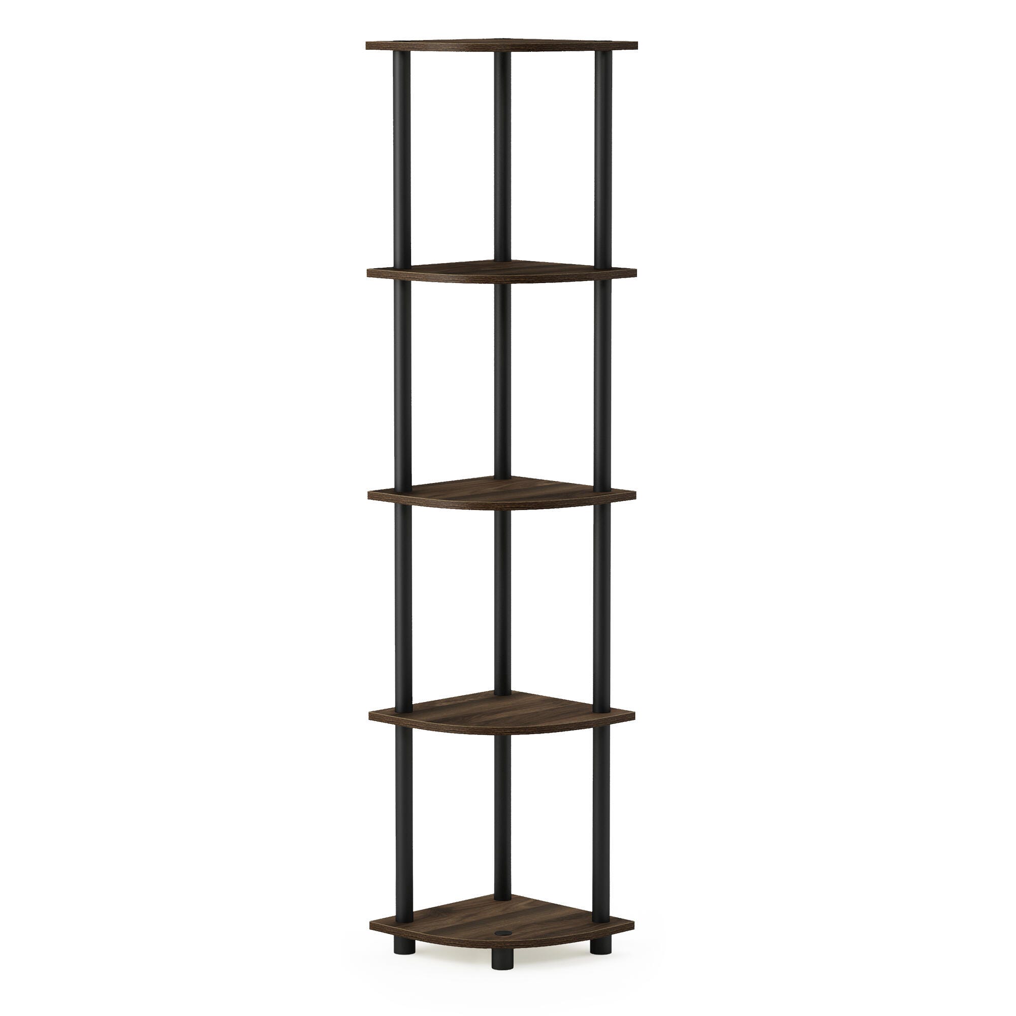 Furinno Turn-N-Tube 5 Tier Corner Display Rack Multipurpose Shelving Unit, Columbia Walnut/Black, large