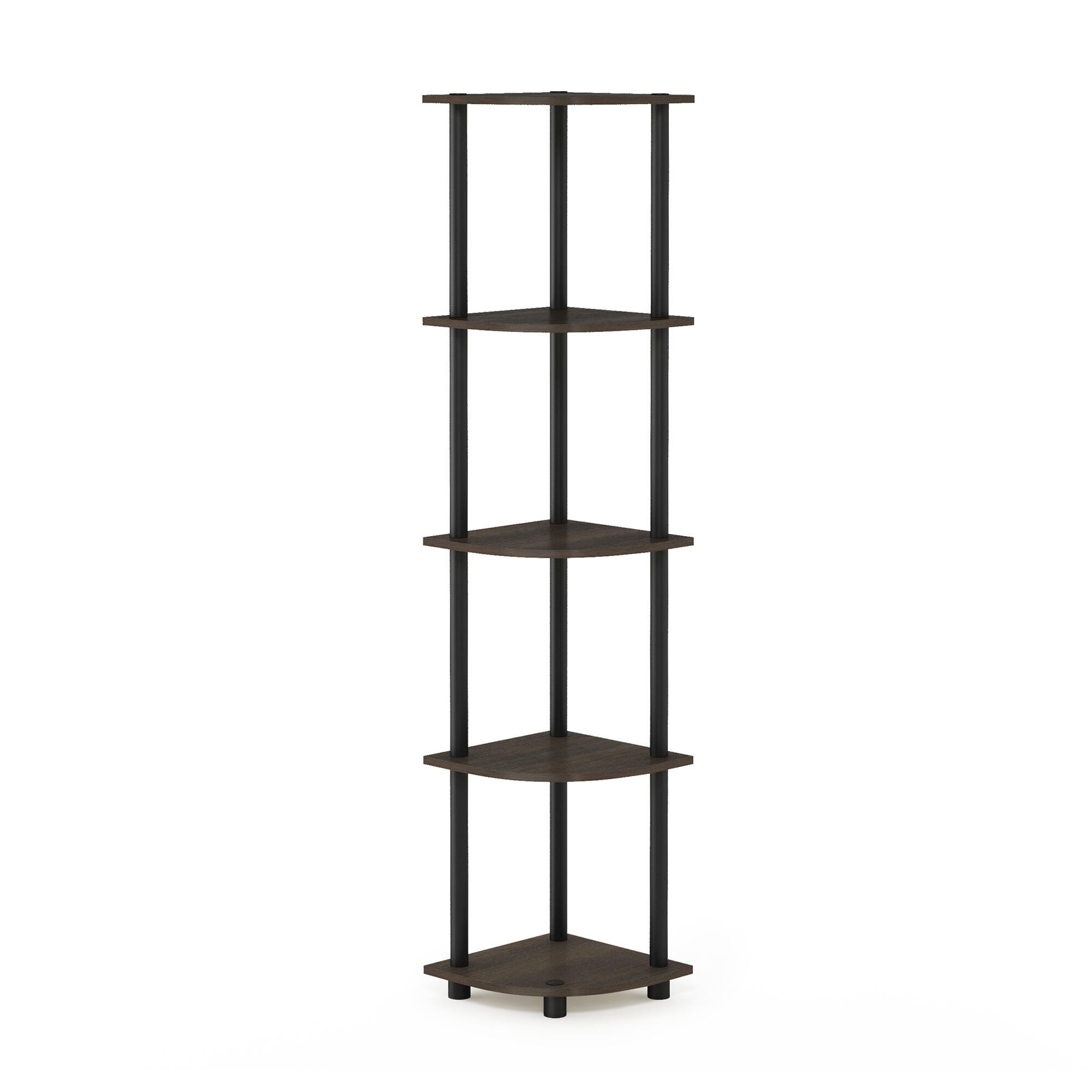 Furinno Turn-N-Tube 5 Tier Corner Display Rack Multipurpose Shelving Unit, Dark Brown/Black, large