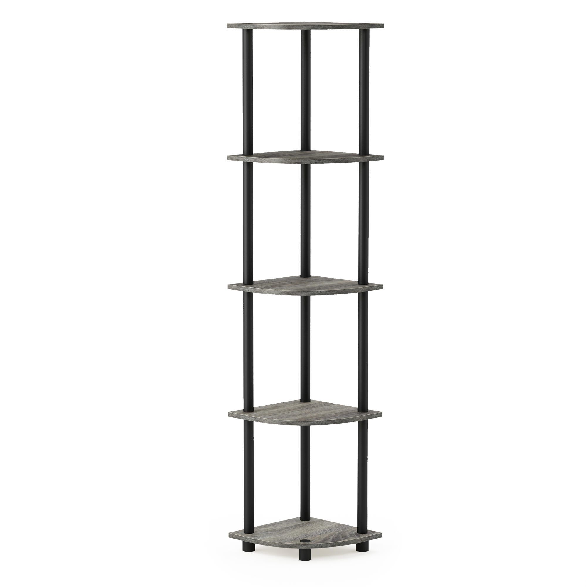 Furinno Turn-N-Tube 5 Tier Corner Display Rack Multipurpose Shelving Unit, French Oak Gray/Black, large