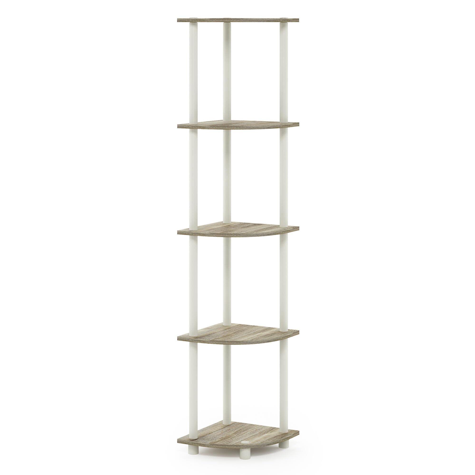 Furinno Turn-N-Tube 5 Tier Corner Display Rack Multipurpose Shelving Unit, Sonoma Oak/White, large