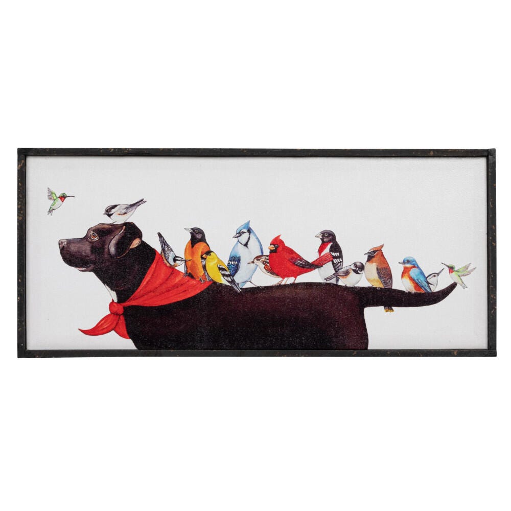 Creative Co-Op Birds And Dog Framed Wall Decor, , large
