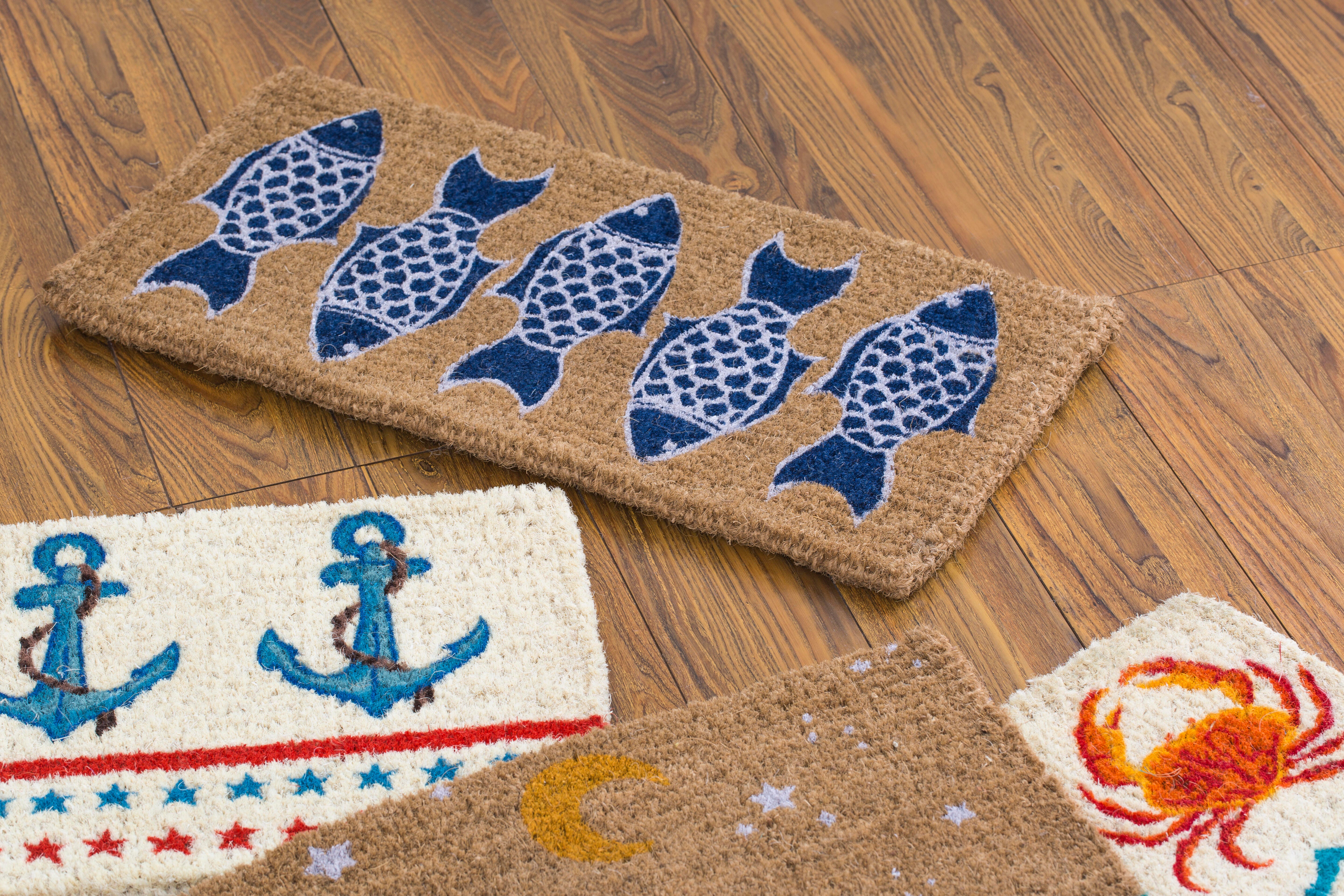 Storied Home Fish Image Coir 32" x 16" Doormat, , large