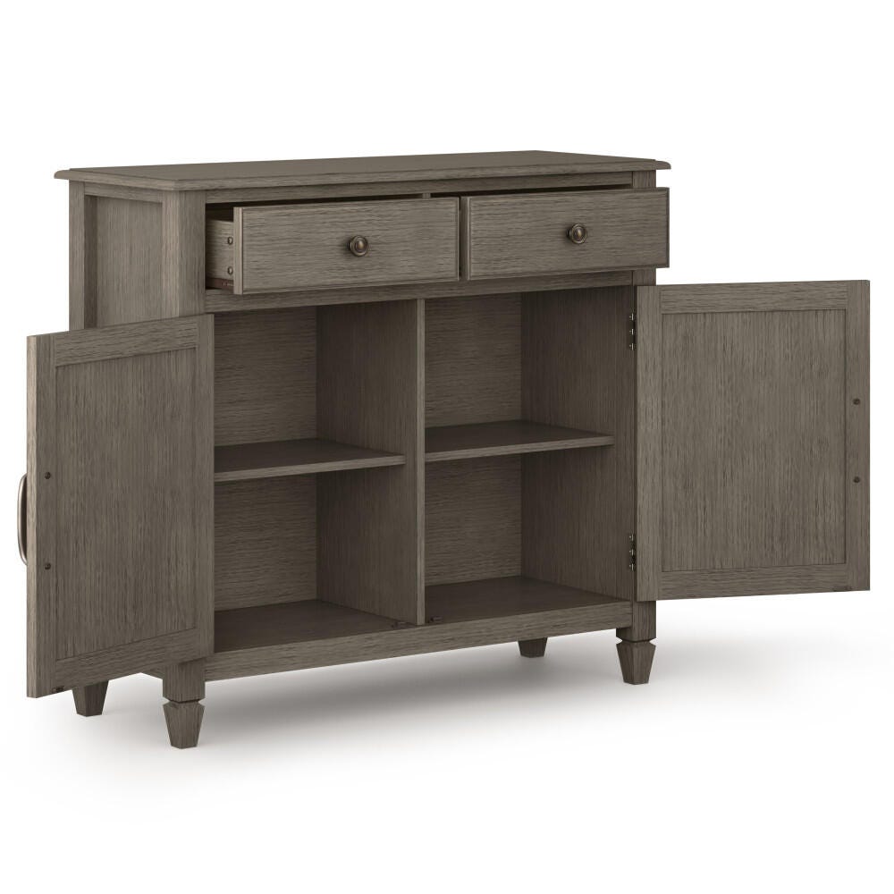Simpli Home Connaught 40" Wide Solid Wood Traditional Entryway Storage Cabinet, Farmhouse Gray, large