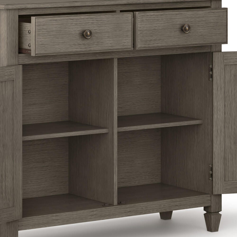Simpli Home Connaught 40" Wide Solid Wood Traditional Entryway Storage Cabinet, Farmhouse Gray, large