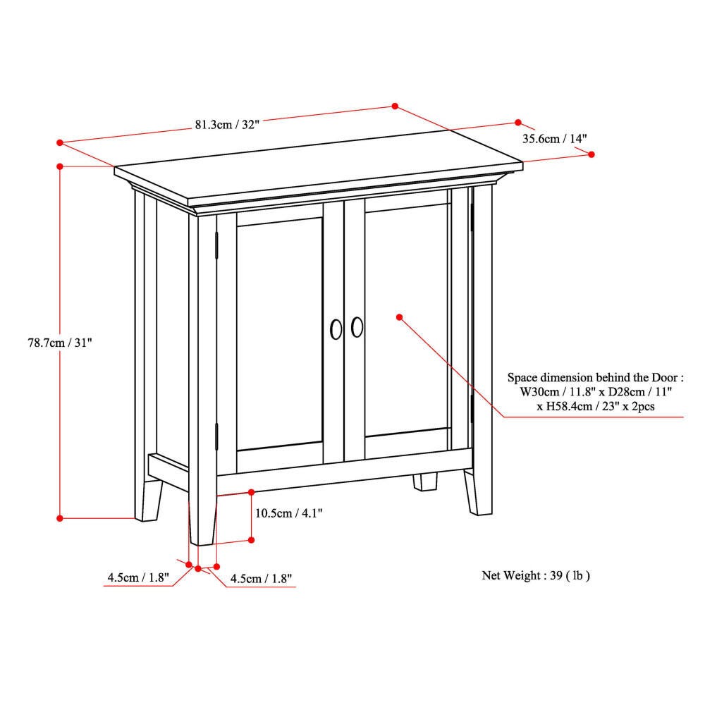 Simpli Home Redmond 32" Low Storage Cabinet, Brown, large