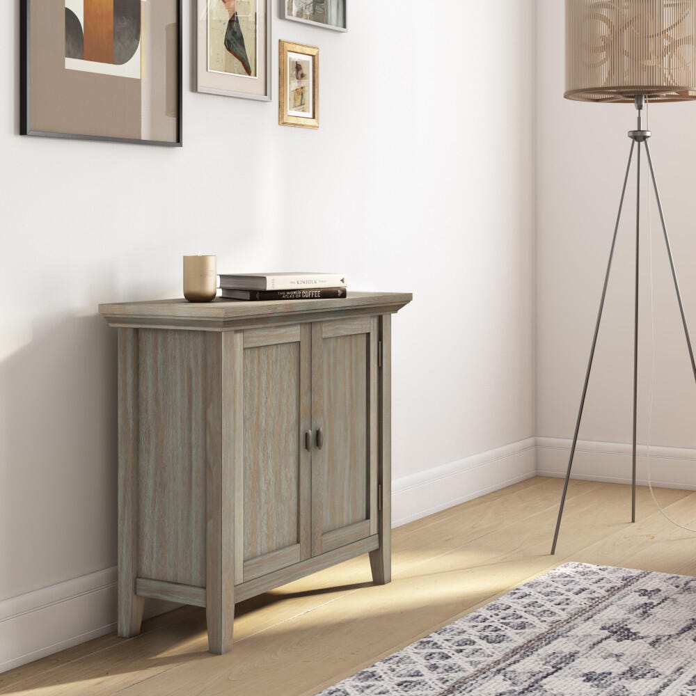 Simpli Home Redmond 32" Low Storage Cabinet, Gray, rollover