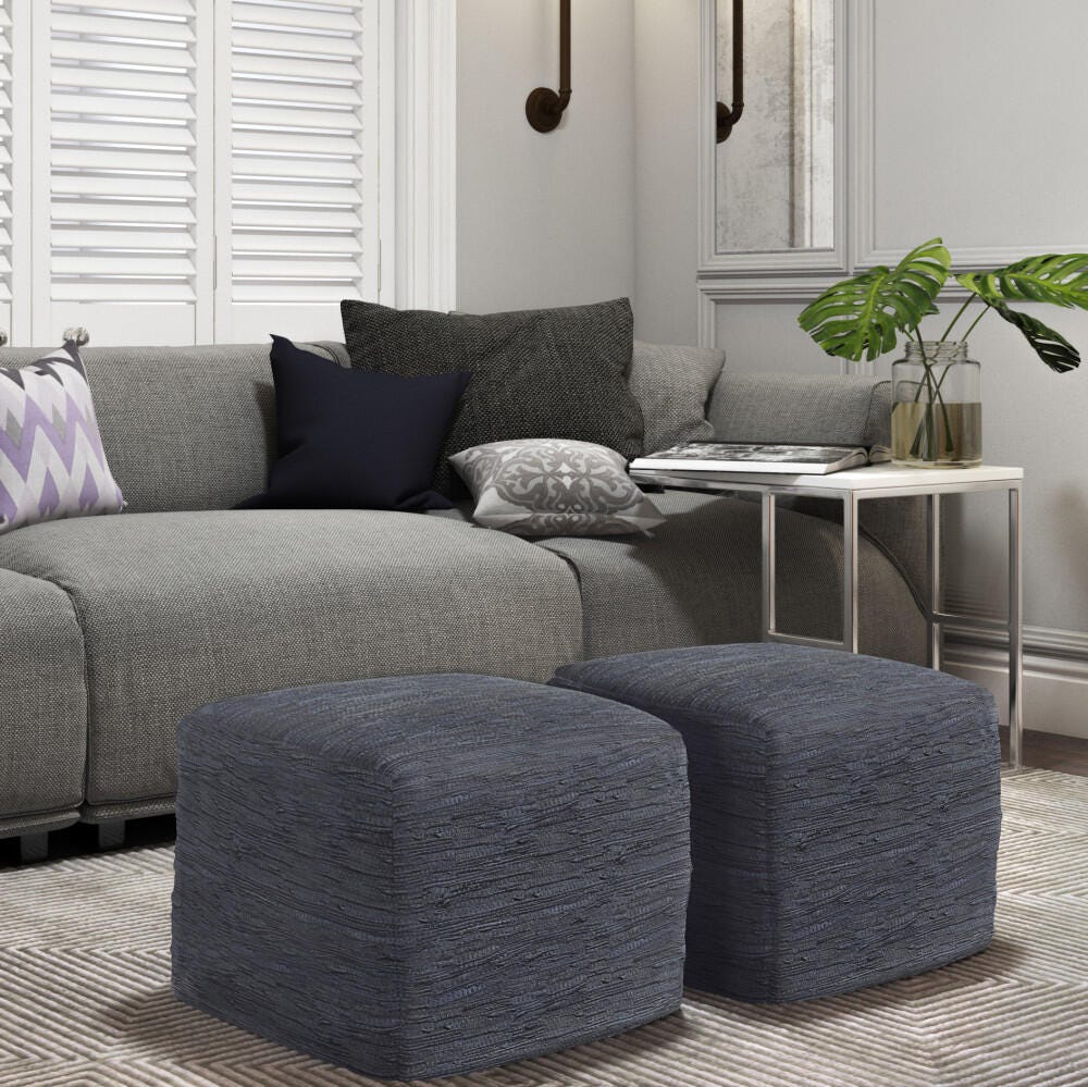 Simpli Home Fredrik Woven Leather Square Pouf, , rollover