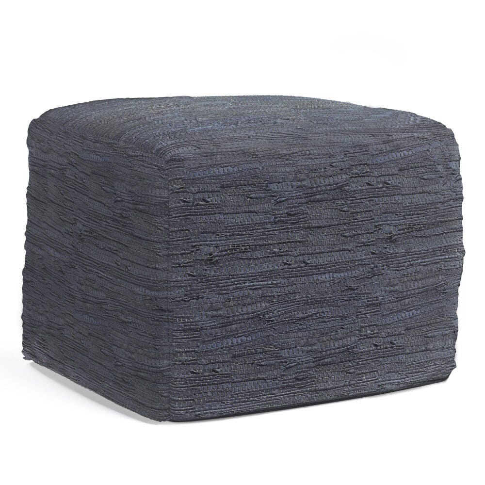 Simpli Home Fredrik Woven Leather Square Pouf, , large