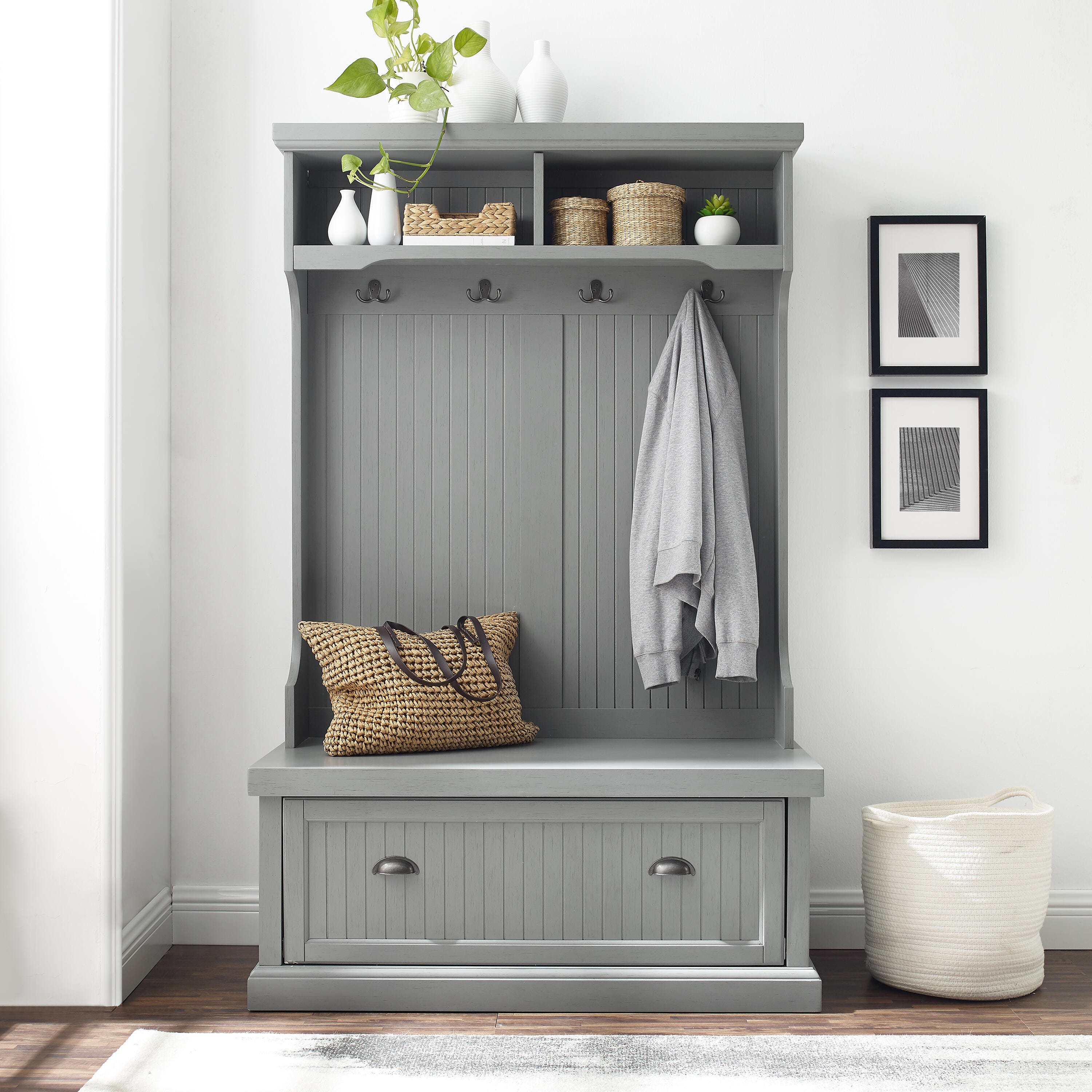 Crosley Seaside Hall Tree, Distressed Gray, large