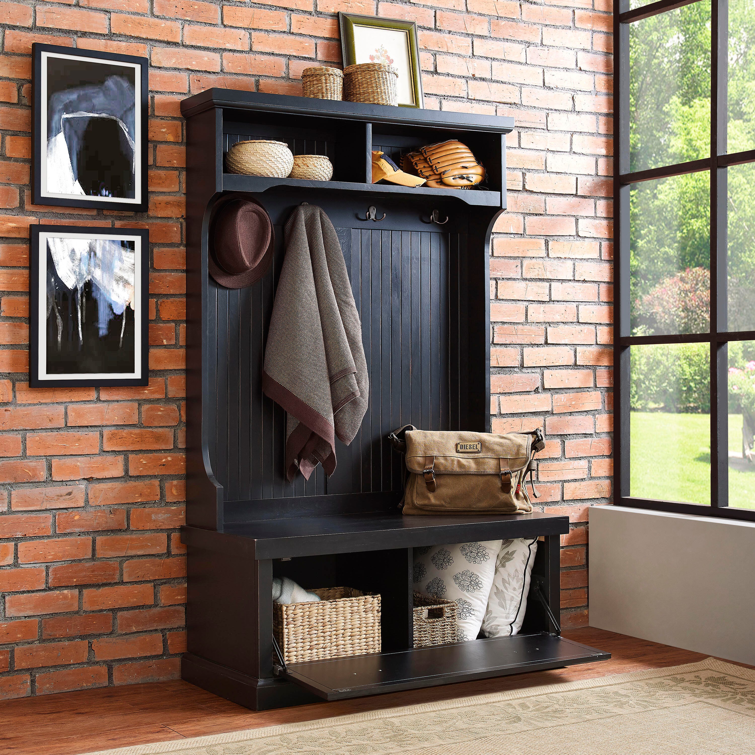 Crosley Seaside Hall Tree, Distressed Black, large