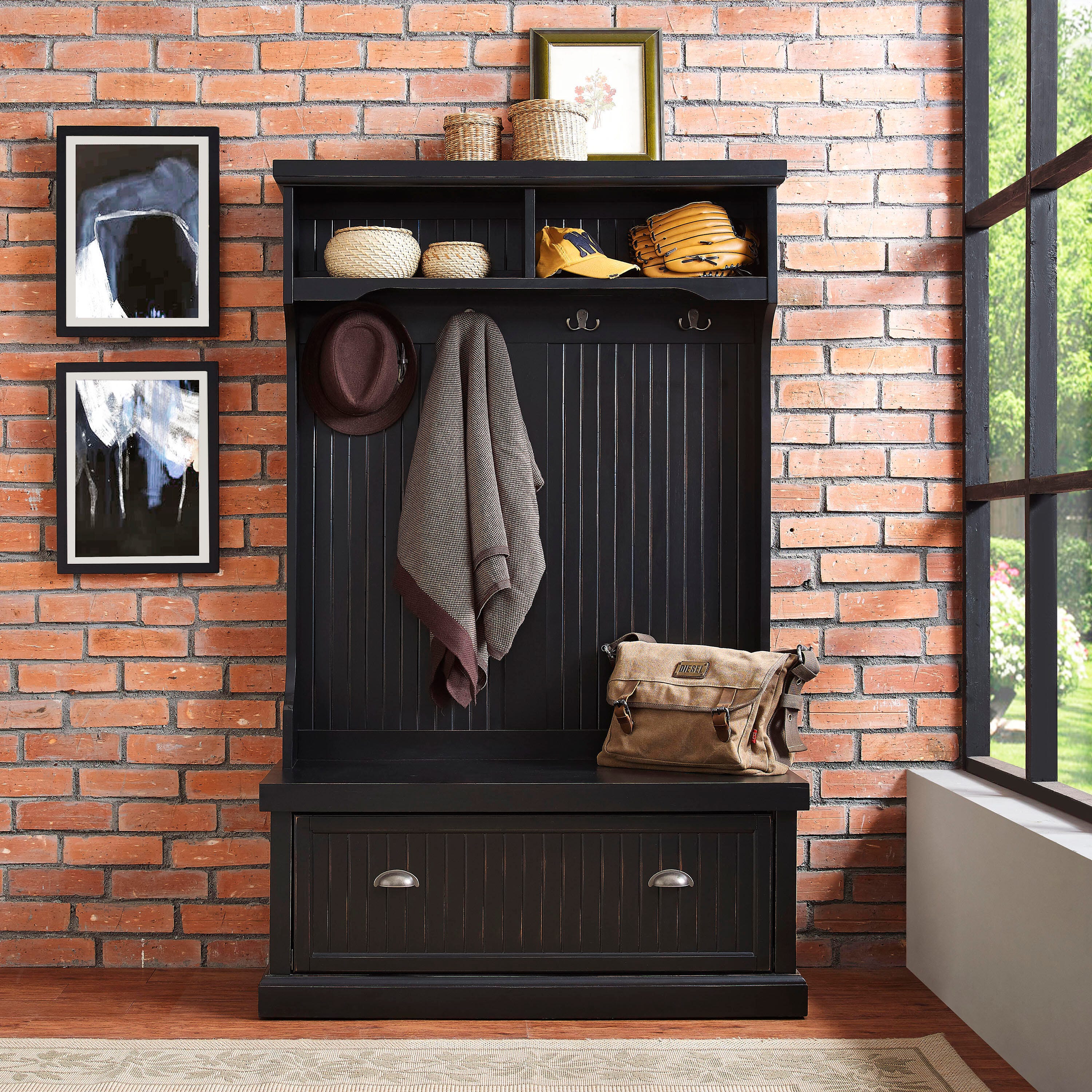 Crosley Seaside Hall Tree, Distressed Black, large