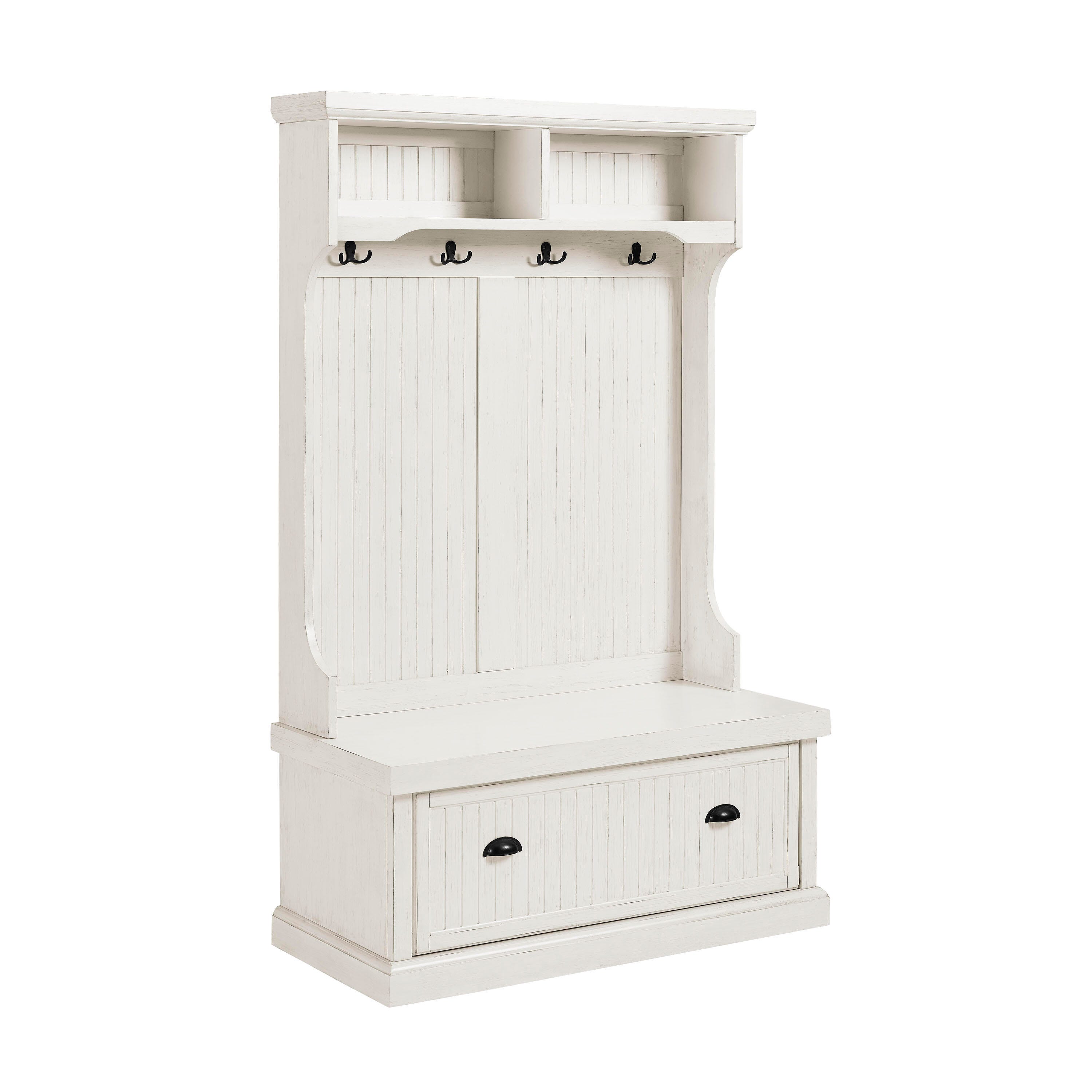 Crosley Seaside Hall Tree, Distressed White, large