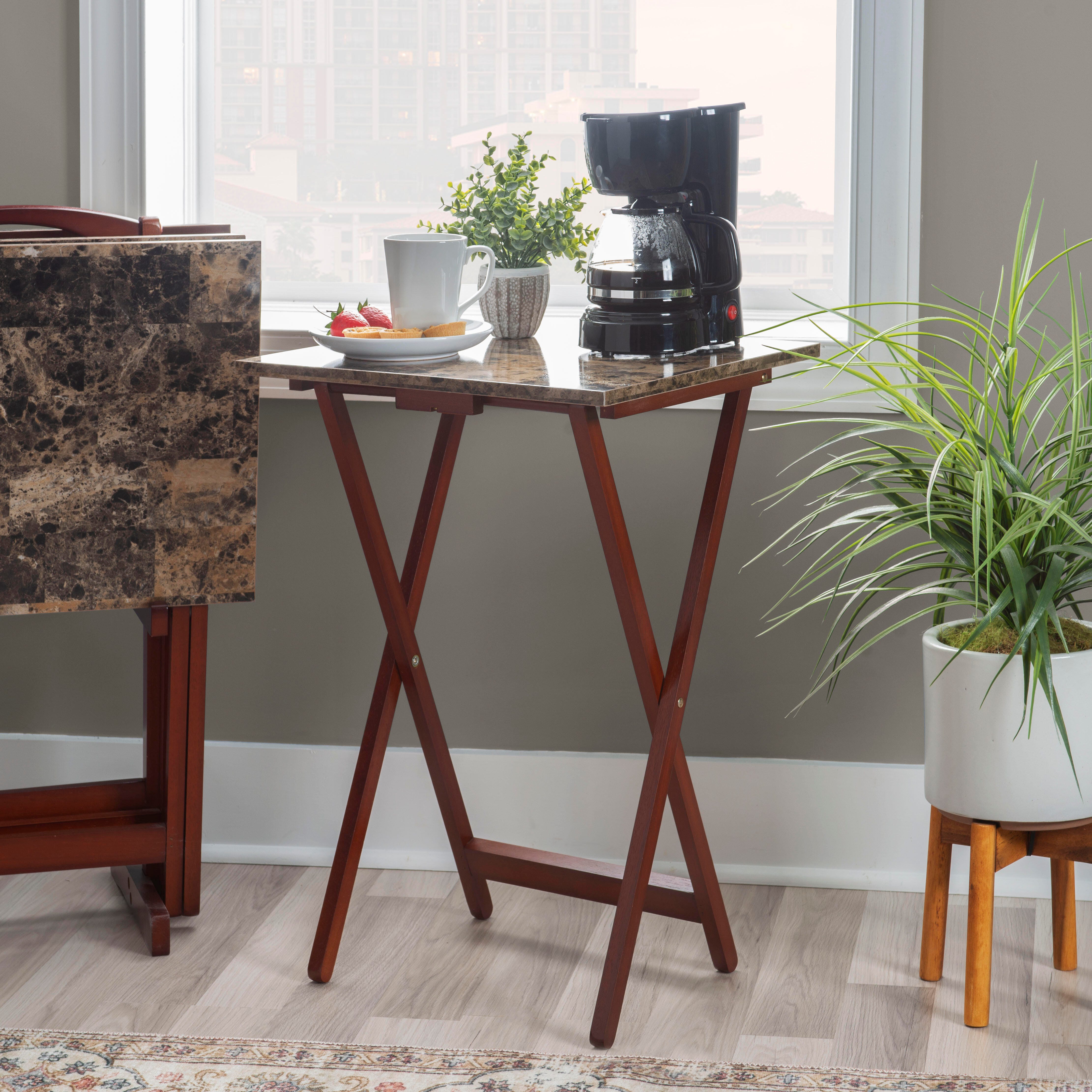Linon Talia Tray Table Set of 4, Brown, large