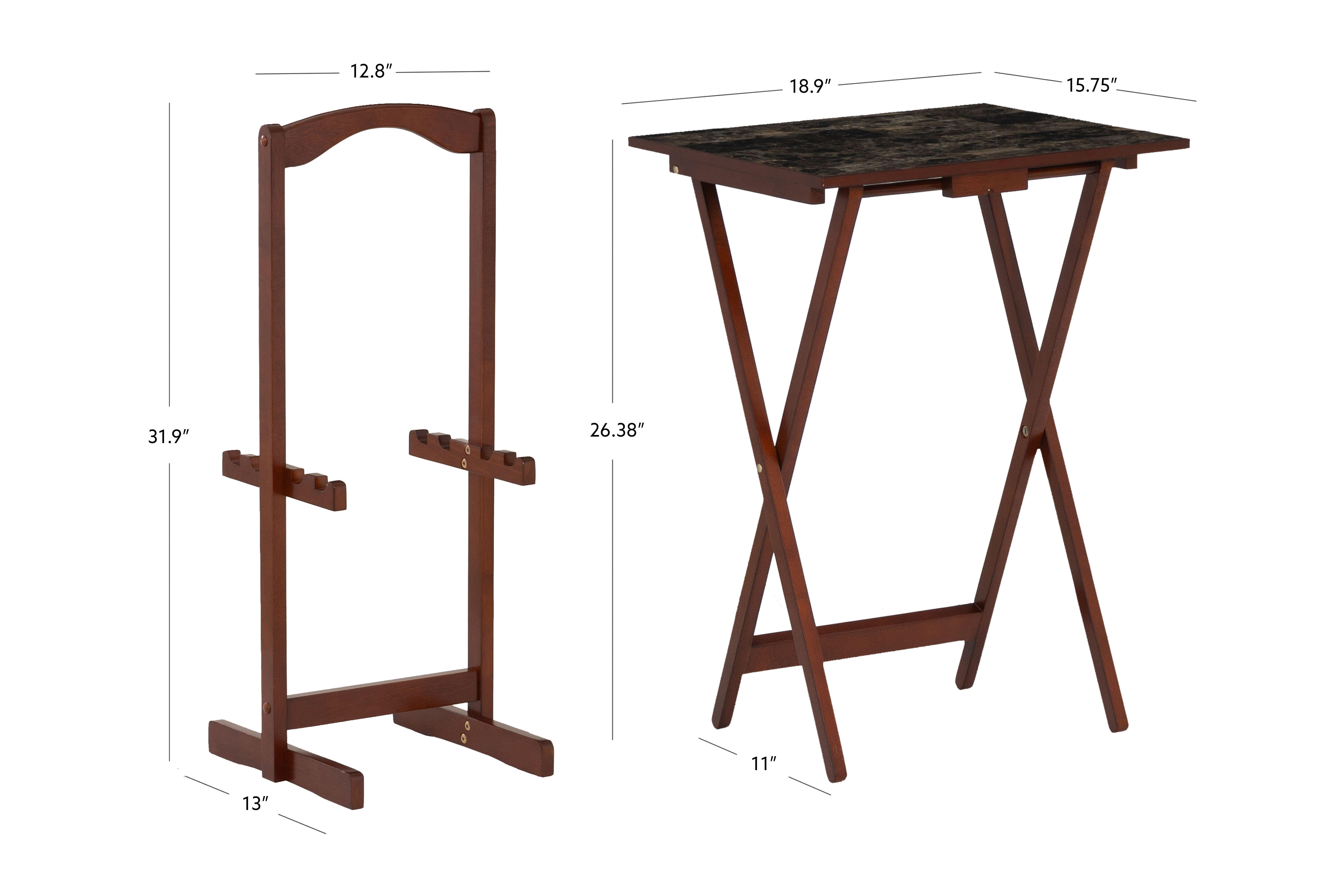 Linon Talia Tray Table Set of 4, Brown, large