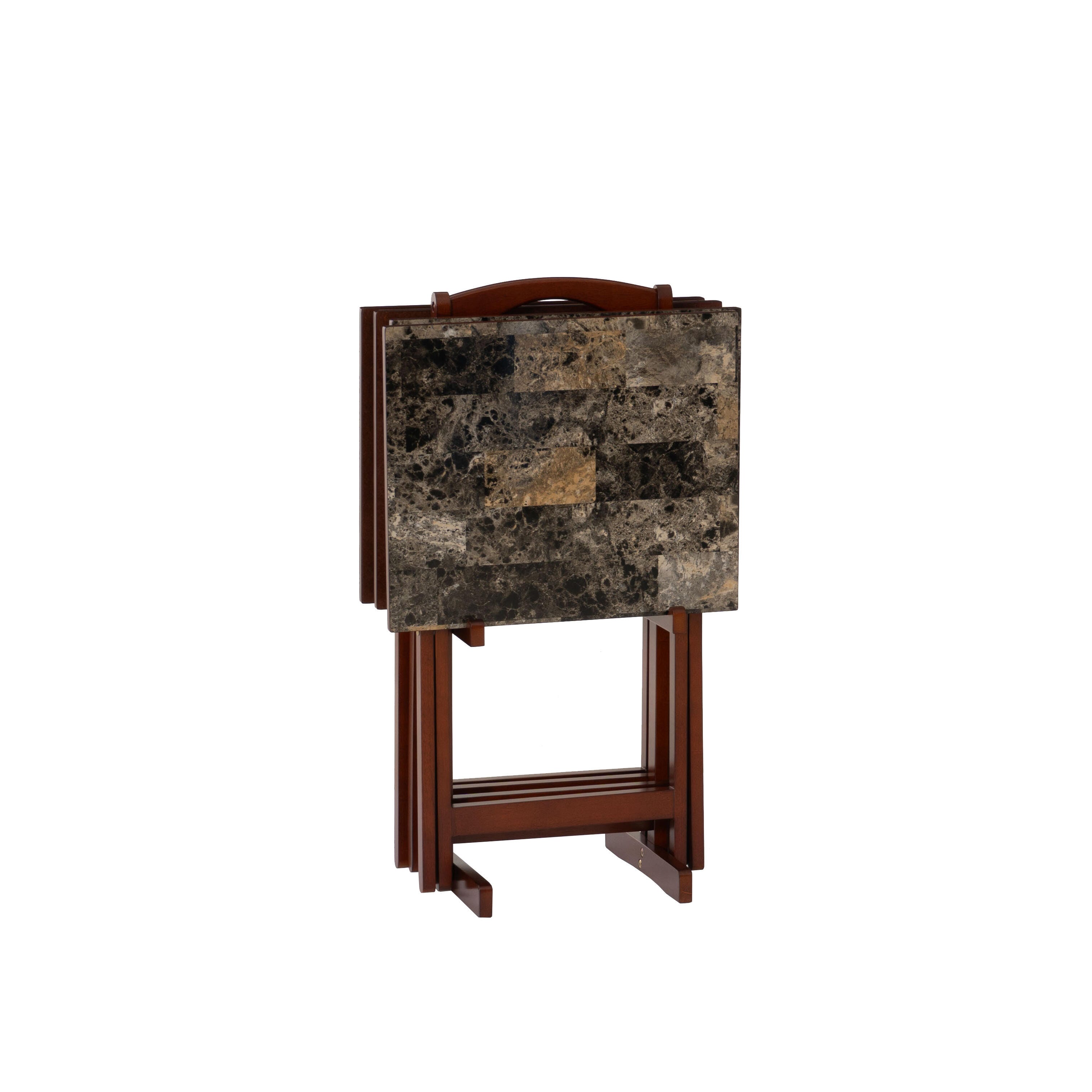 Linon Talia Tray Table Set of 4, Brown, large