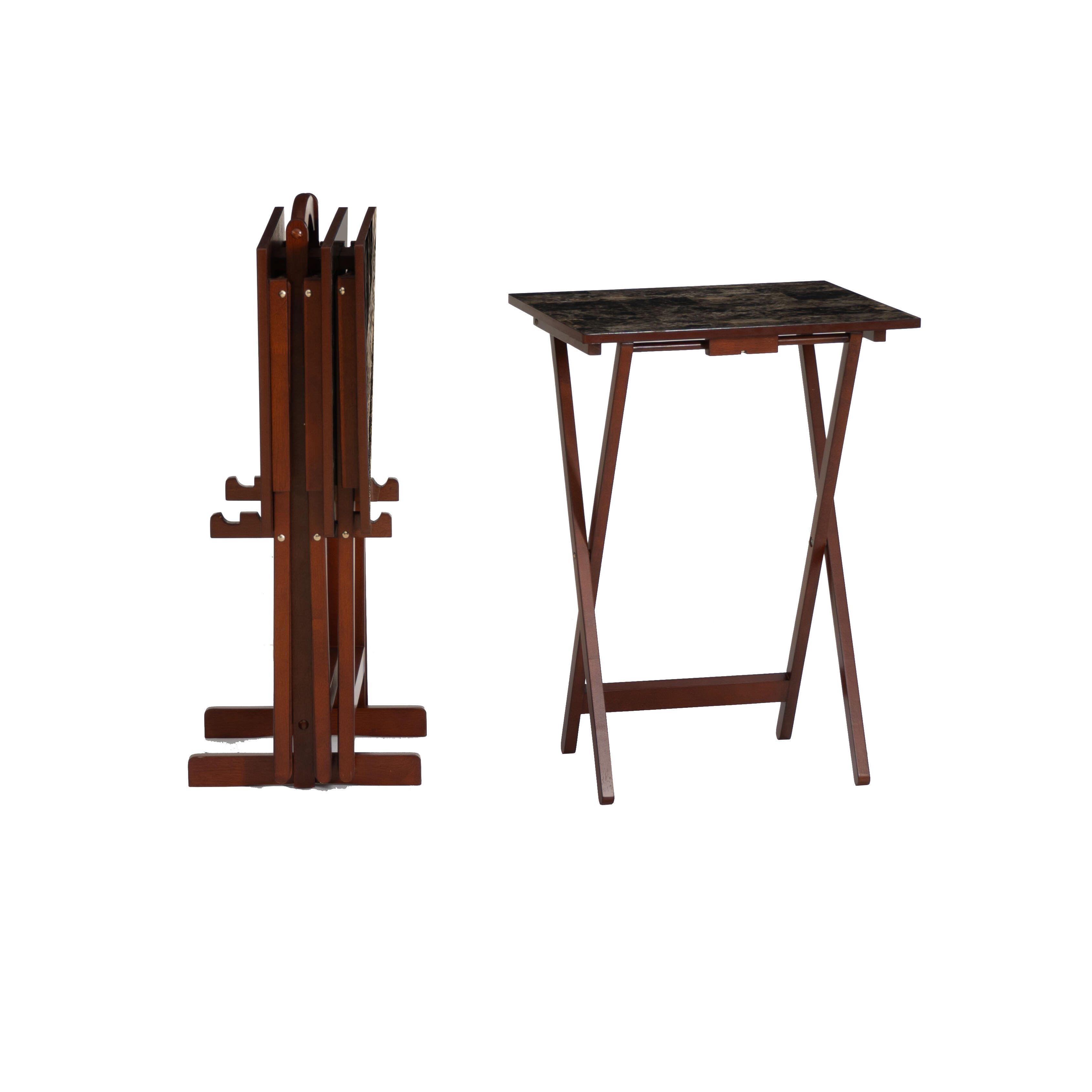 Linon Talia Tray Table Set of 4, Brown, large