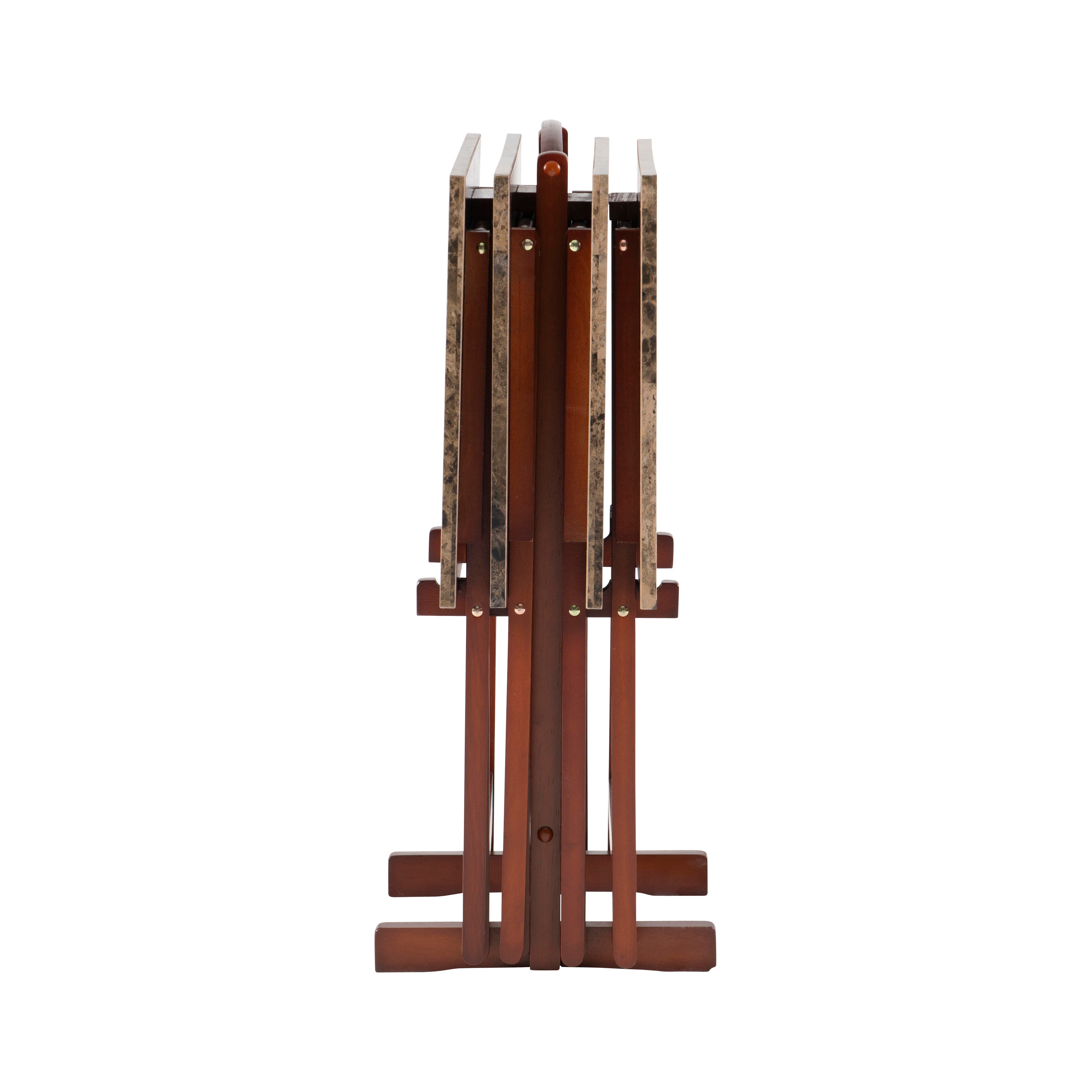 Linon Talia Tray Table Set of 4, Brown, large