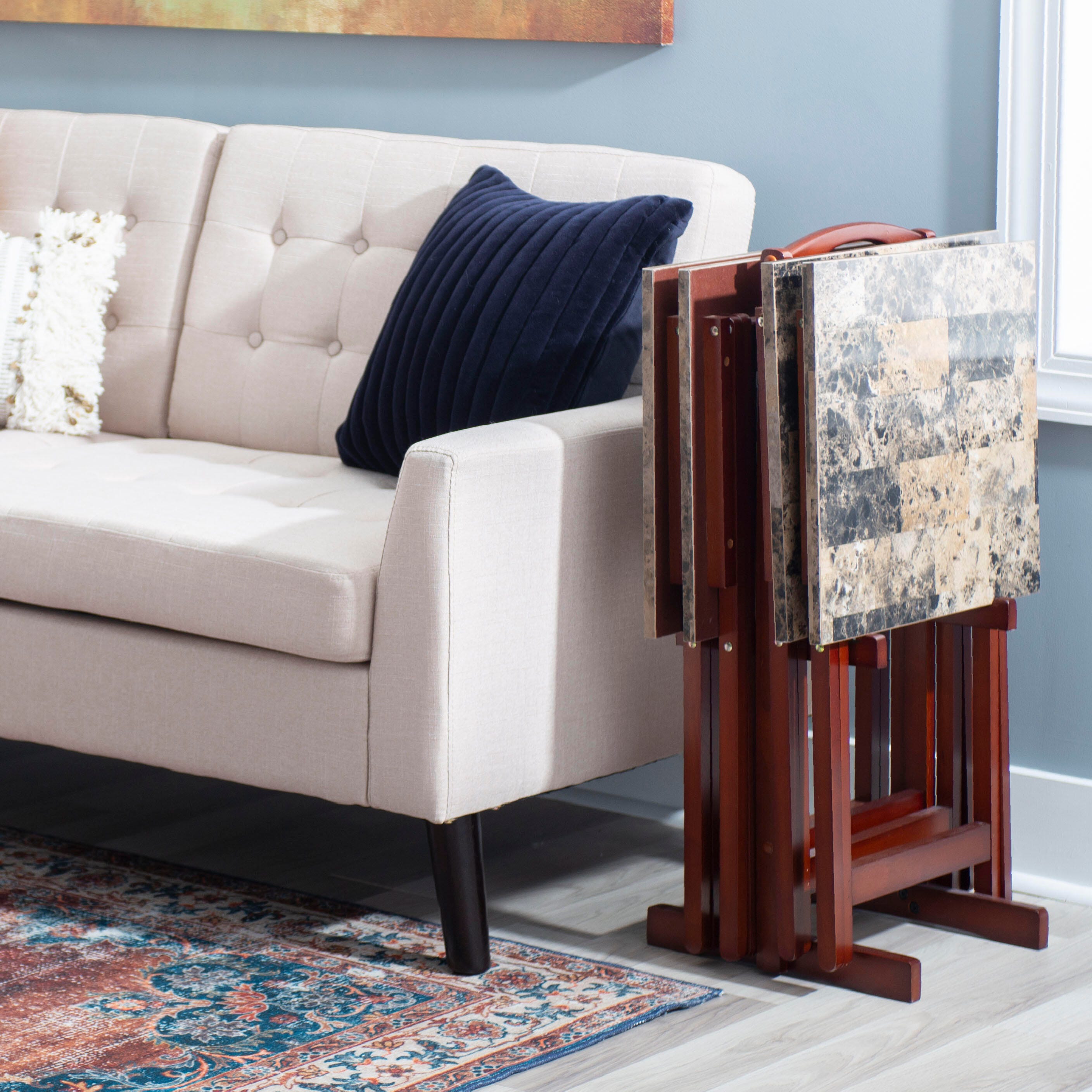 Linon Talia Tray Table Set of 4, Brown, large