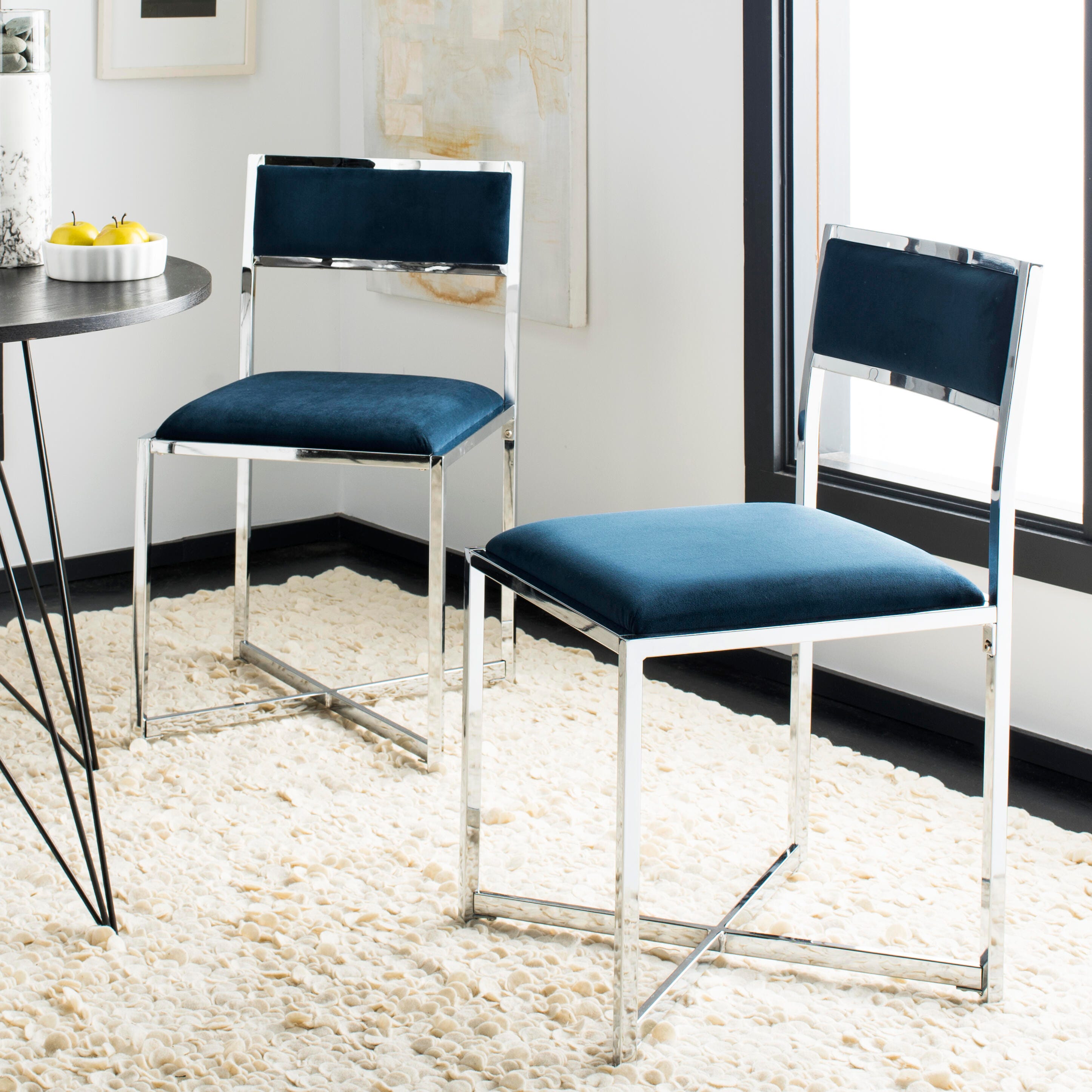 Safavieh Menken Chrome Side Chair (Set of 2), Navy, large