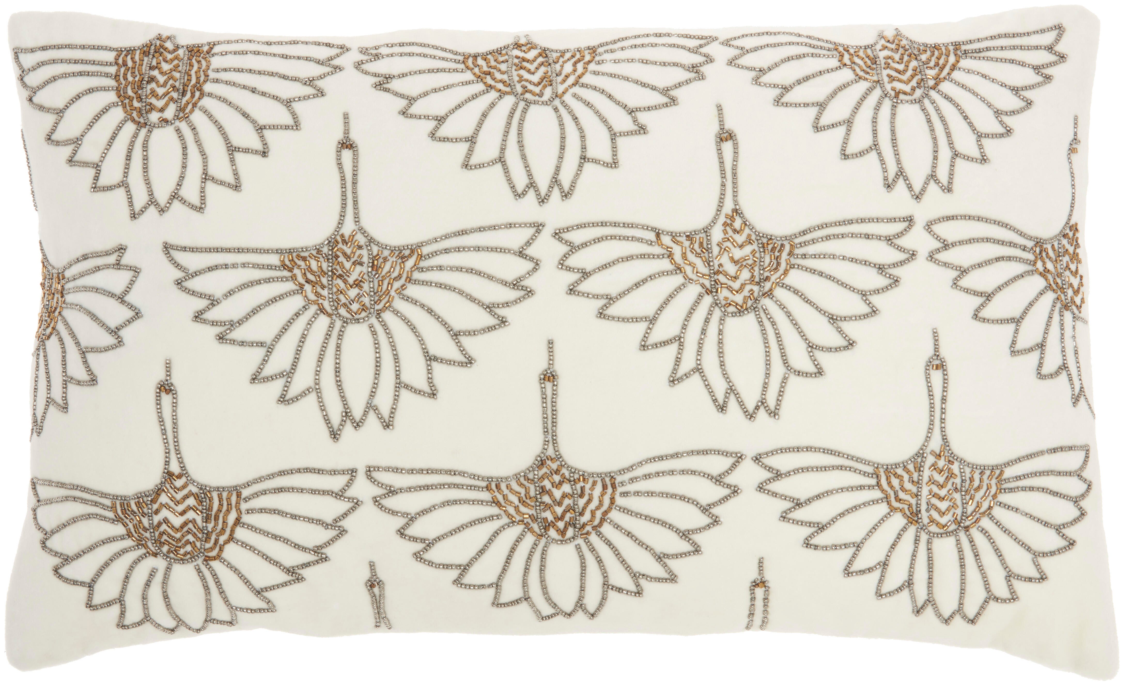 Mina Victory Mina Victory Sofia Beaded Flowers 12"X20" Ivory Indoor Throw Pillow, Ivory, grid