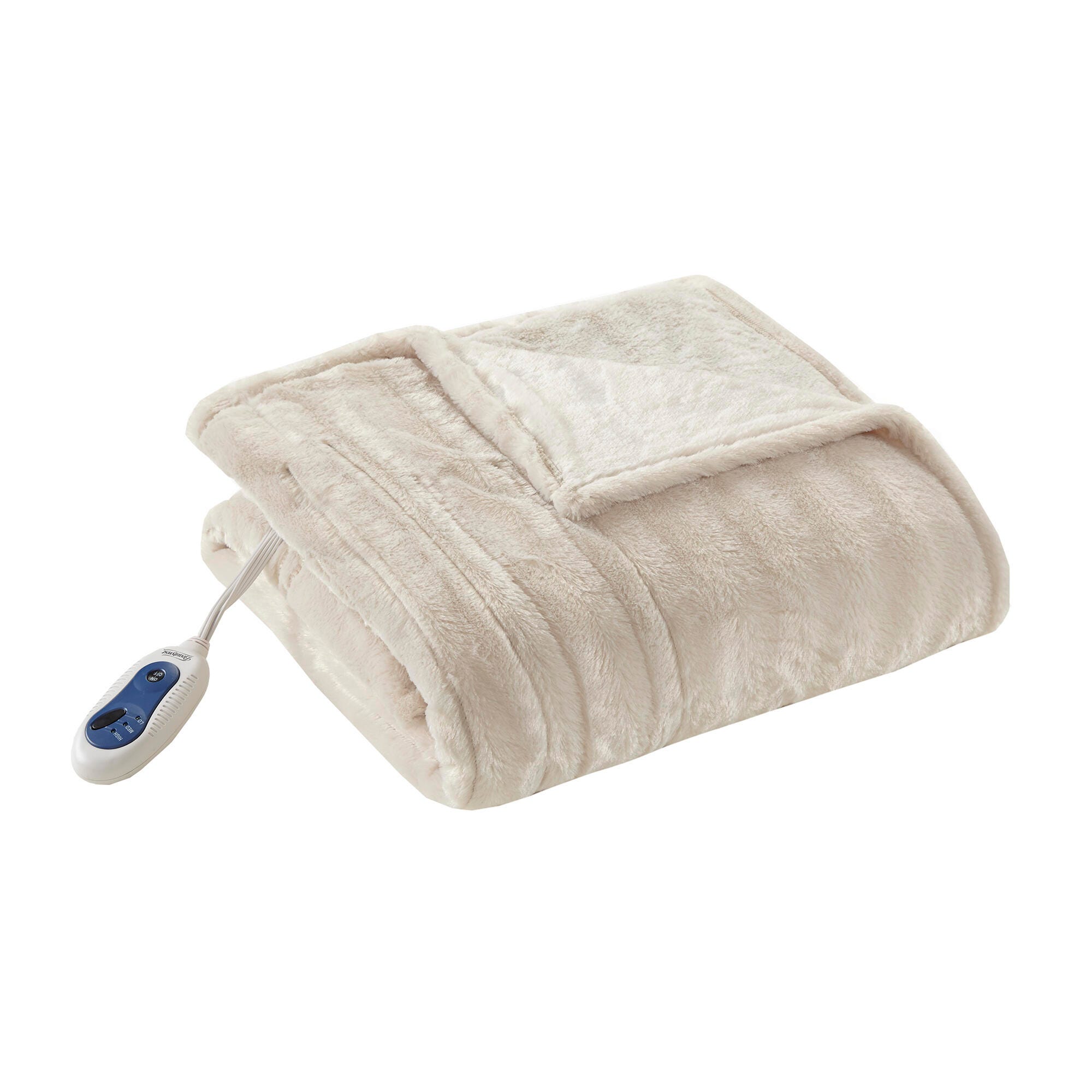 Beautyrest Oversized Faux Fur Heated Throw, Ivory, large