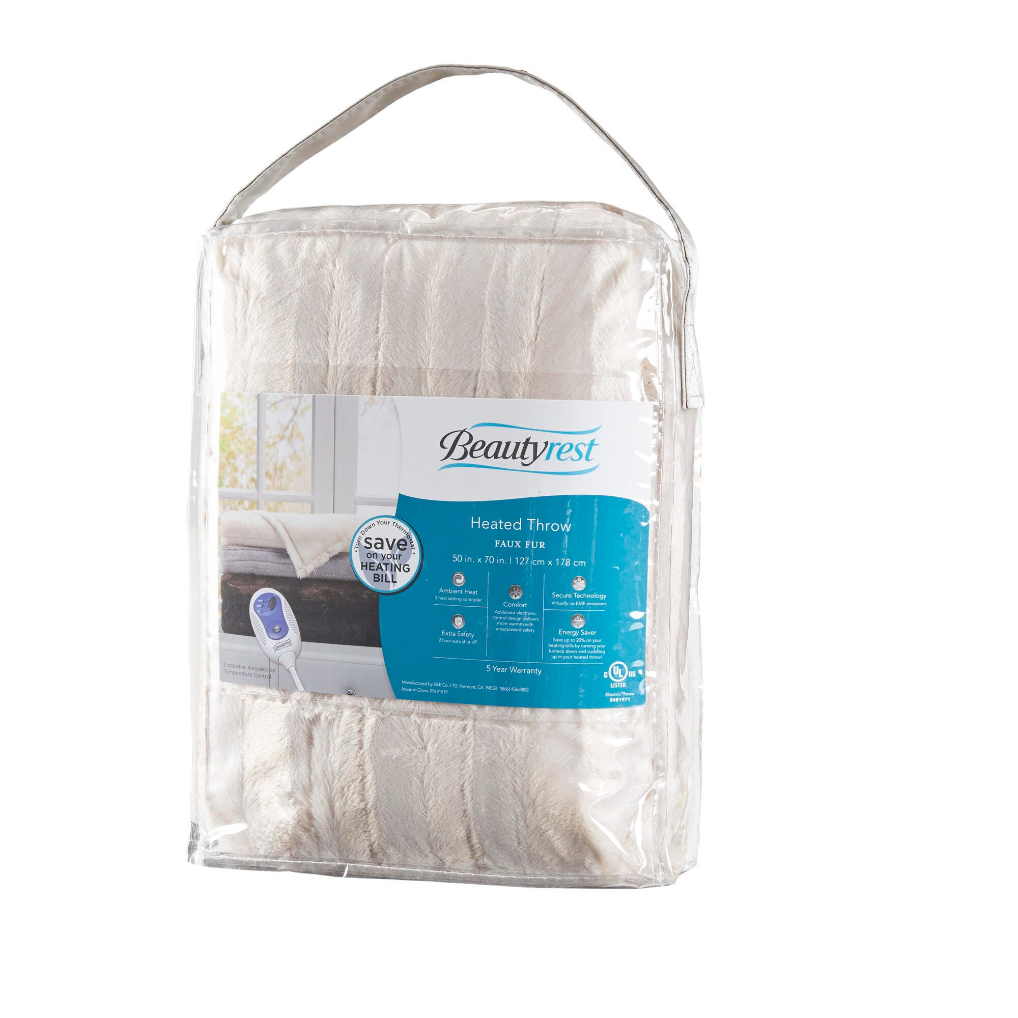 Beautyrest Oversized Faux Fur Heated Throw, Ivory, large