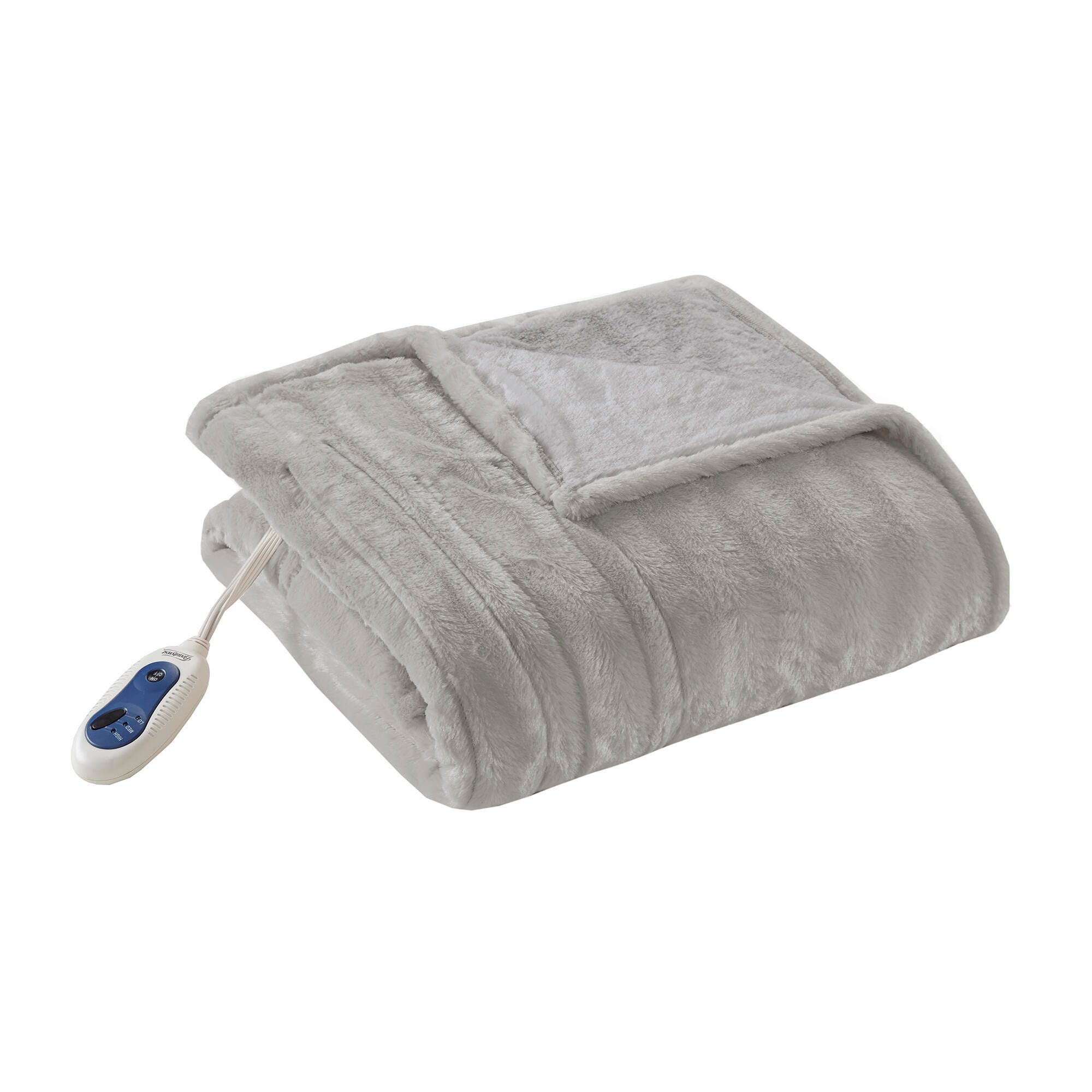Beautyrest Oversized Faux Fur Heated Throw, Gray, large
