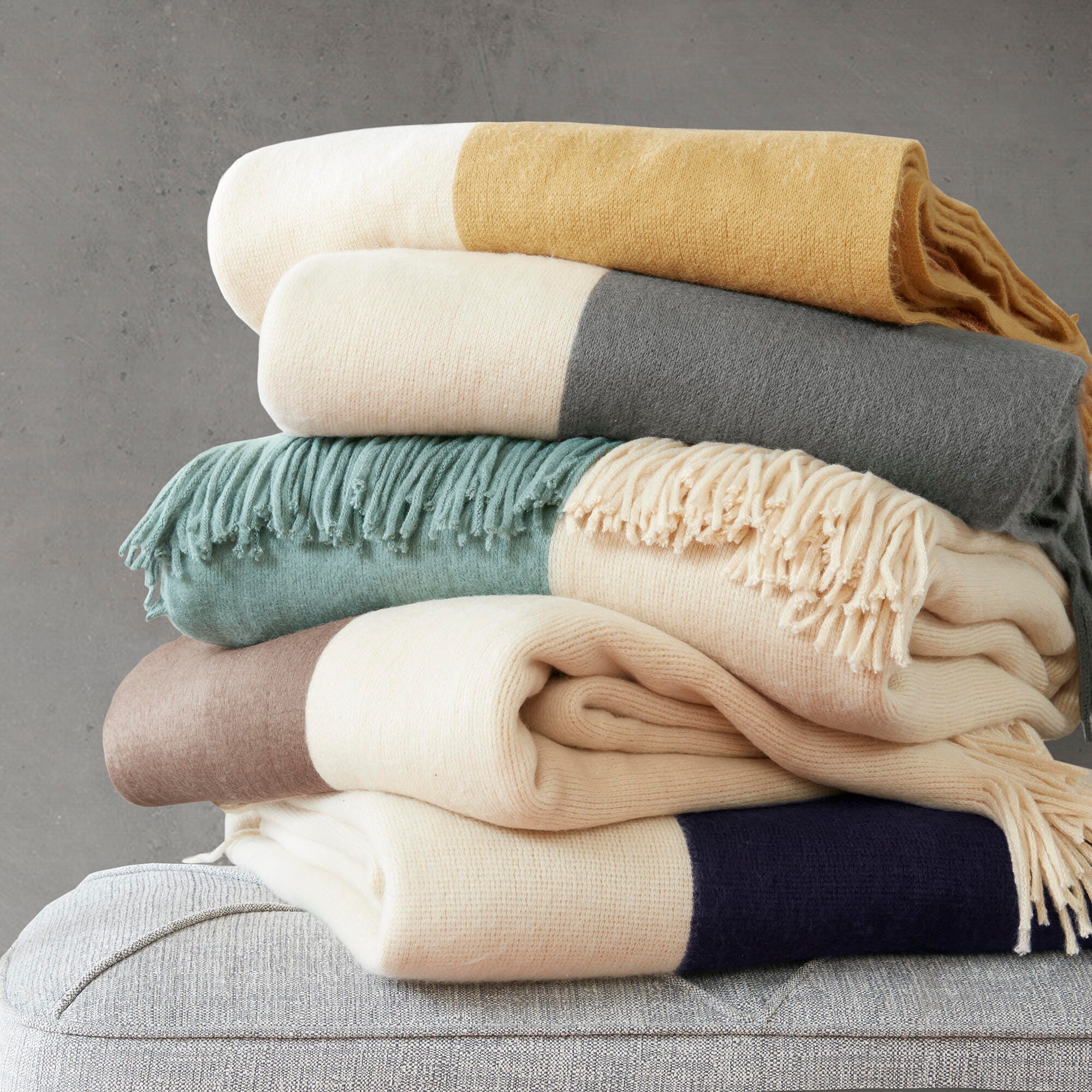 INK+IVY Stockholm Color Block Faux Cashmere Throw, Taupe, large
