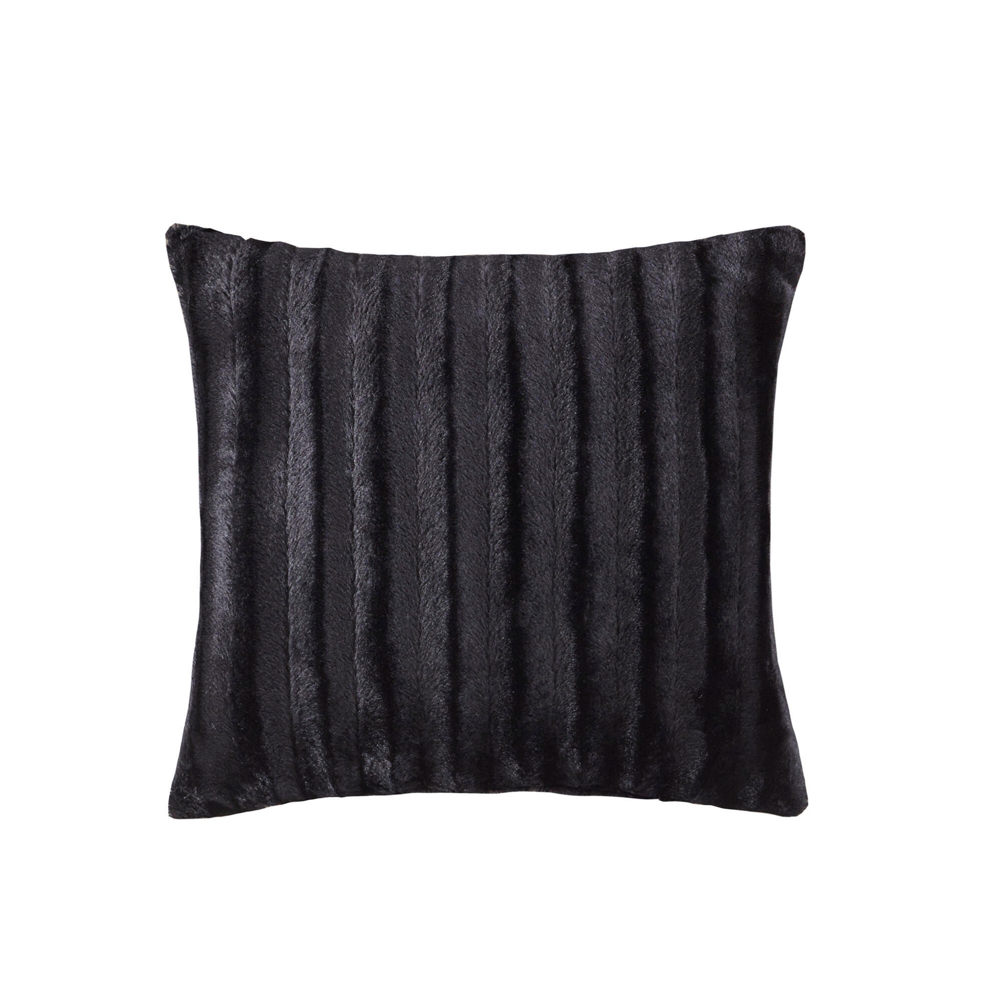 Madison Park Faux Fur Throw Pillow, Black, large