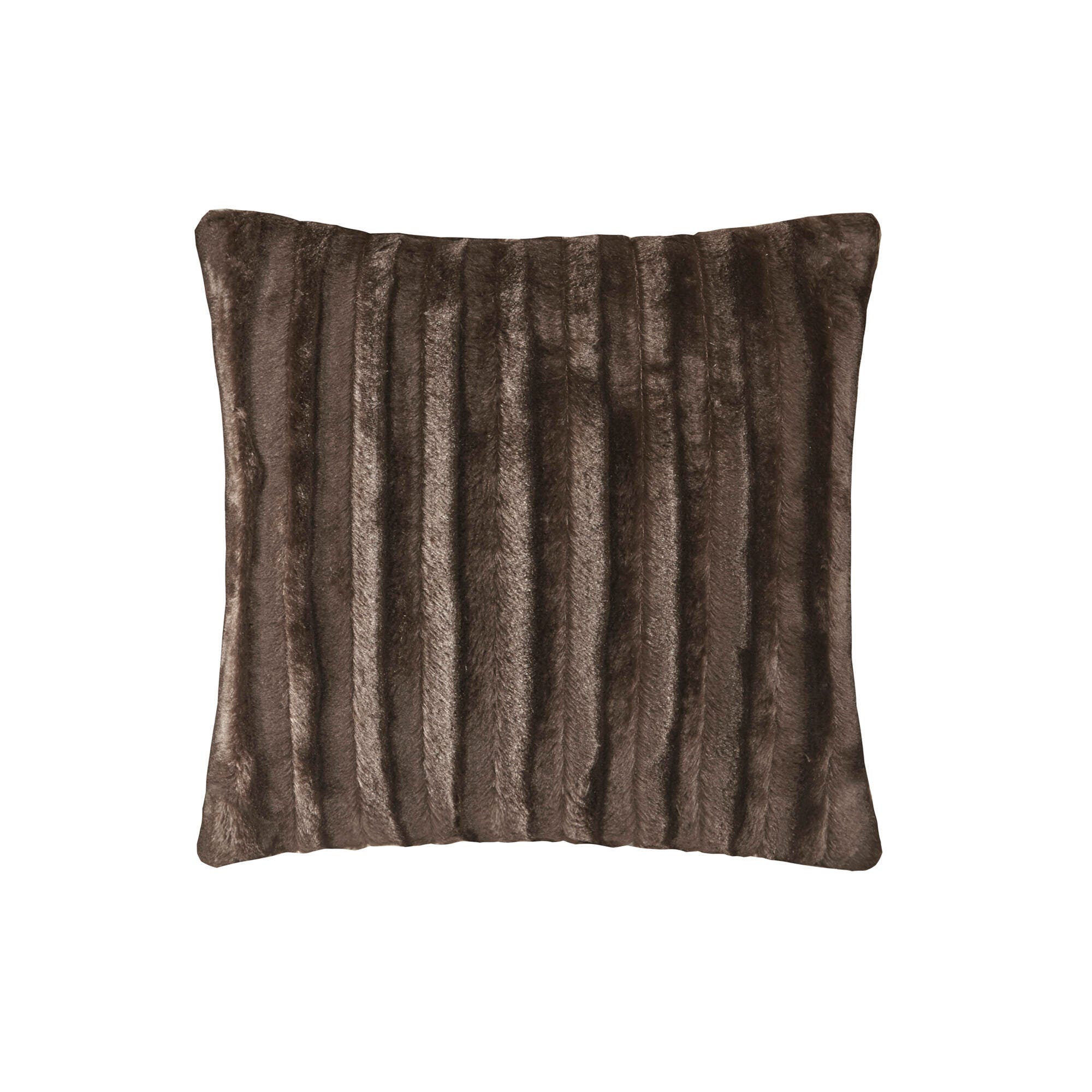 Madison Park Faux Fur Throw Pillow, Brown, large