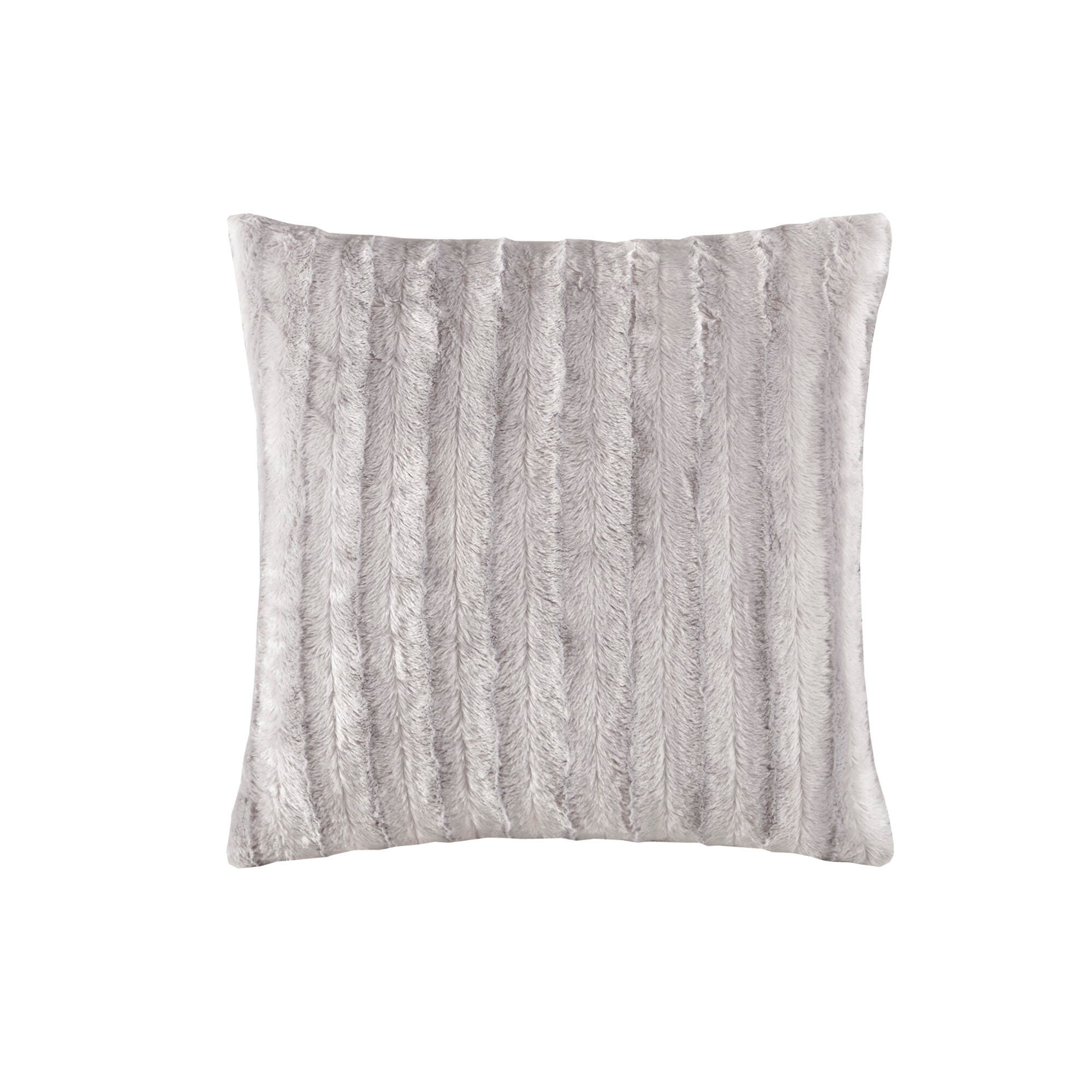 Madison Park Faux Fur Throw Pillow, Gray, large