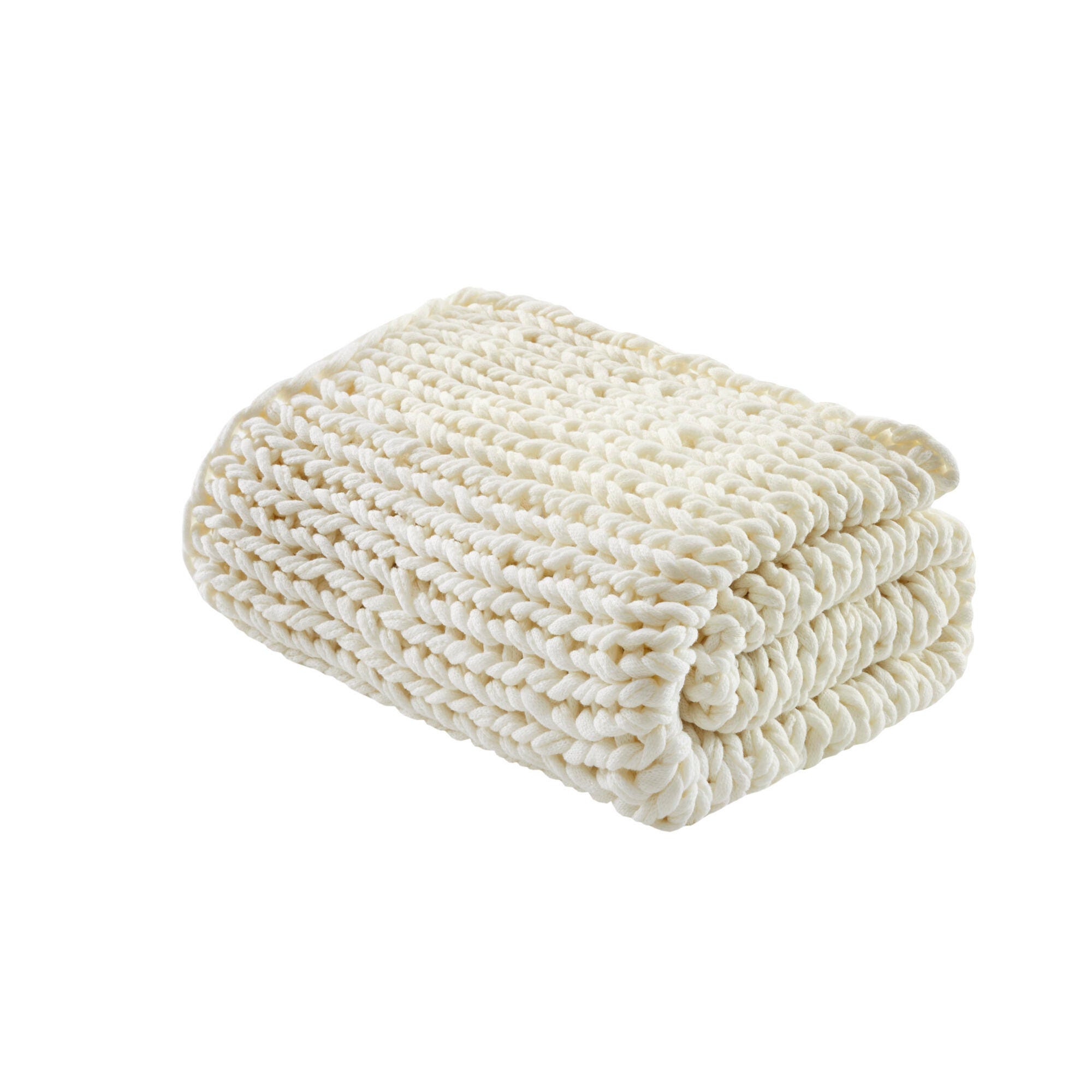 Madison Park Chunky Double Knit Handmade Throw, Ivory, large