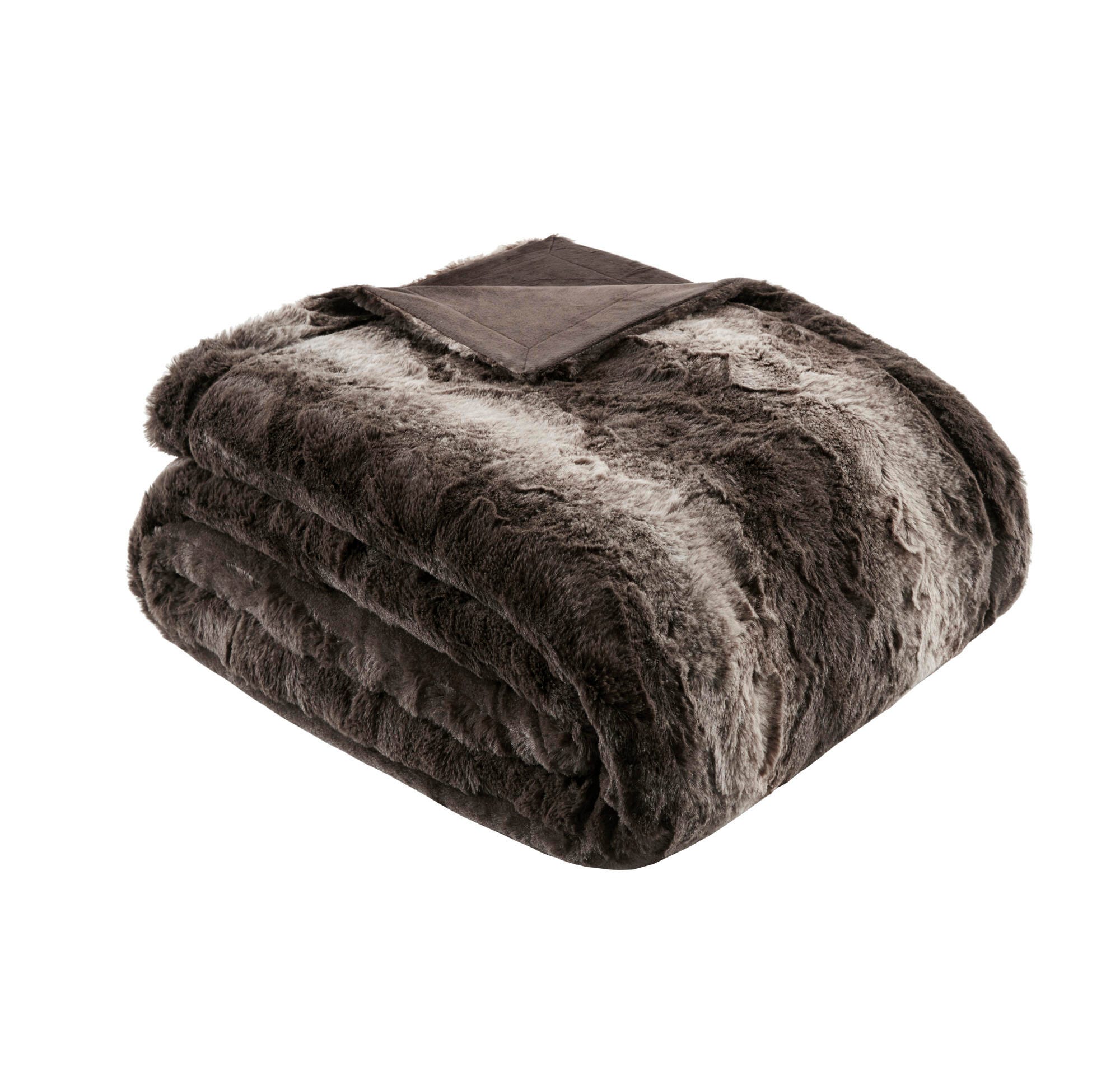 Madison Park Zuri Oversized Faux Fur Reverse to Faux Mink Throw, Brown, large