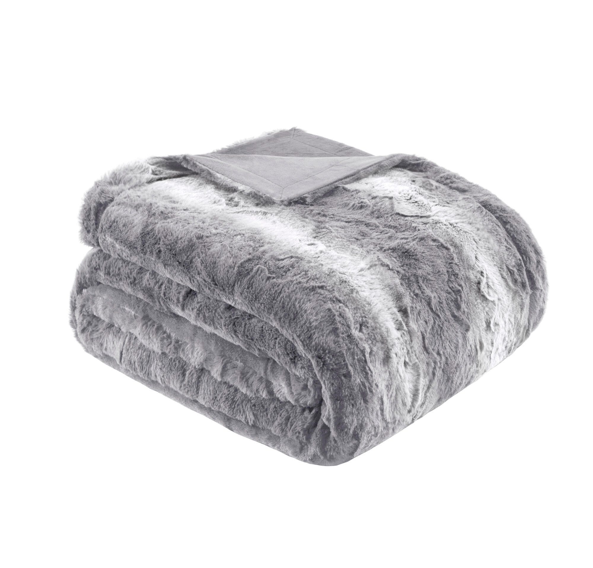 Madison Park Zuri Oversized Faux Fur Reverse to Faux Mink Throw, Gray, large