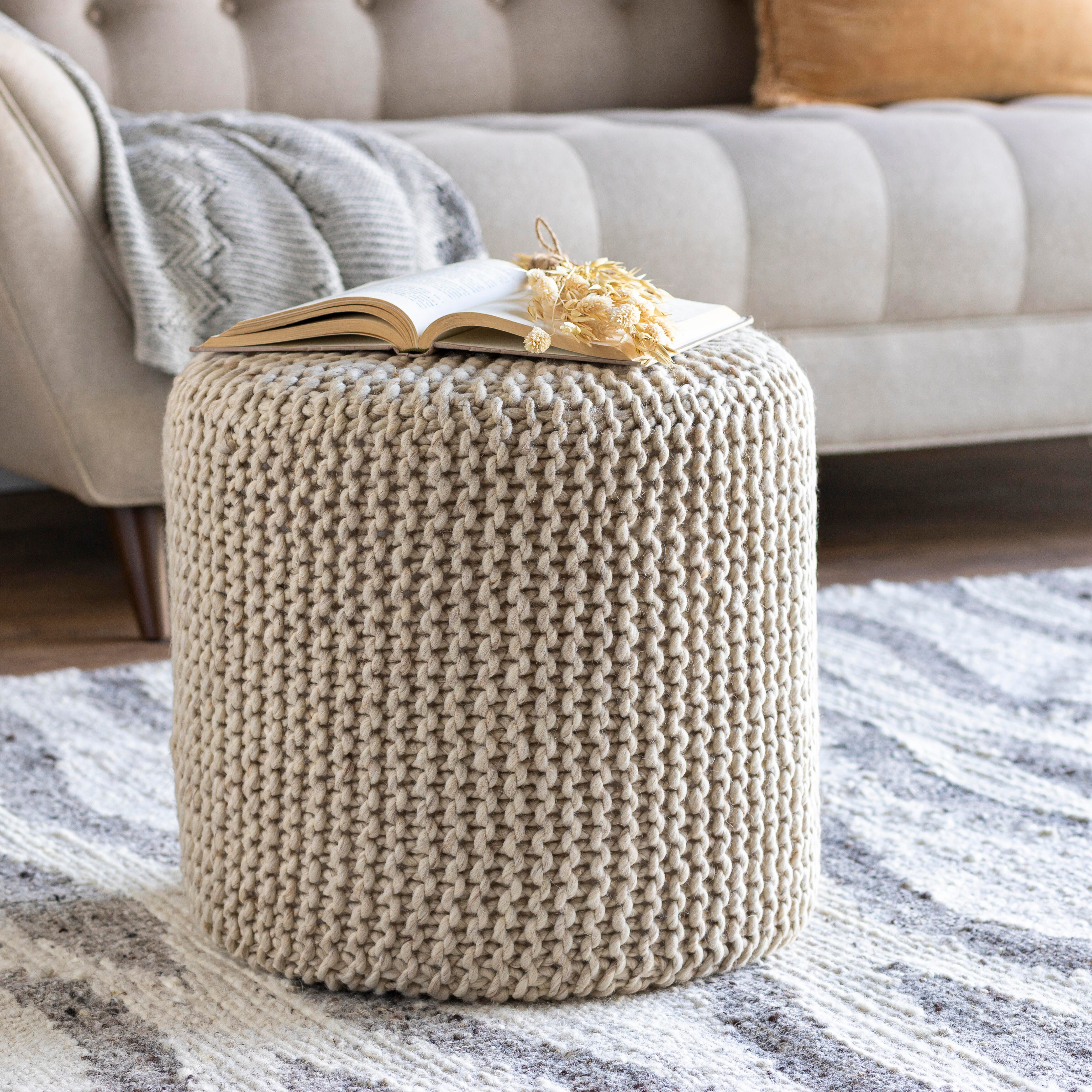 Surya Prado Pouf, Ivory, large