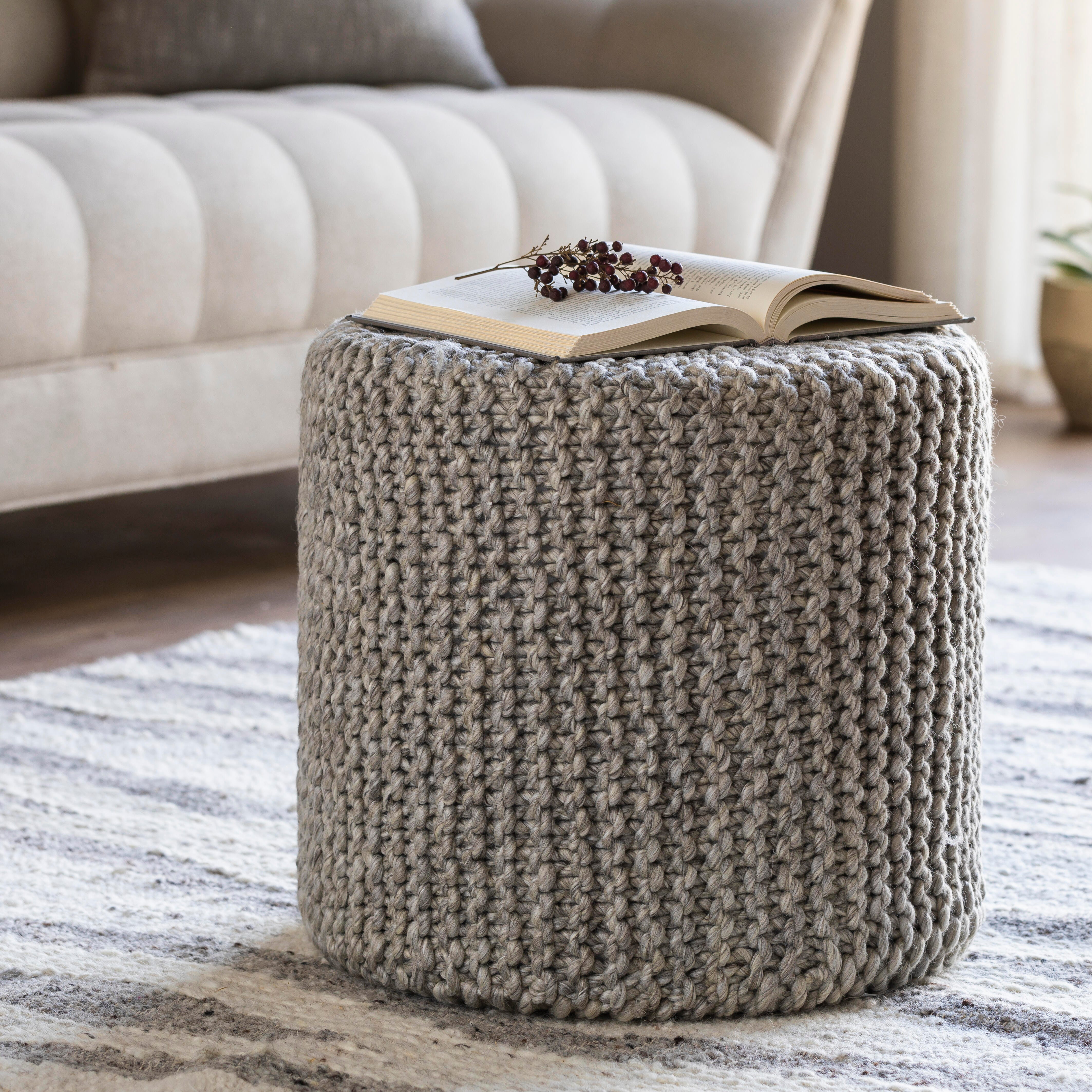 Surya Prado Pouf, Light Gray, rollover