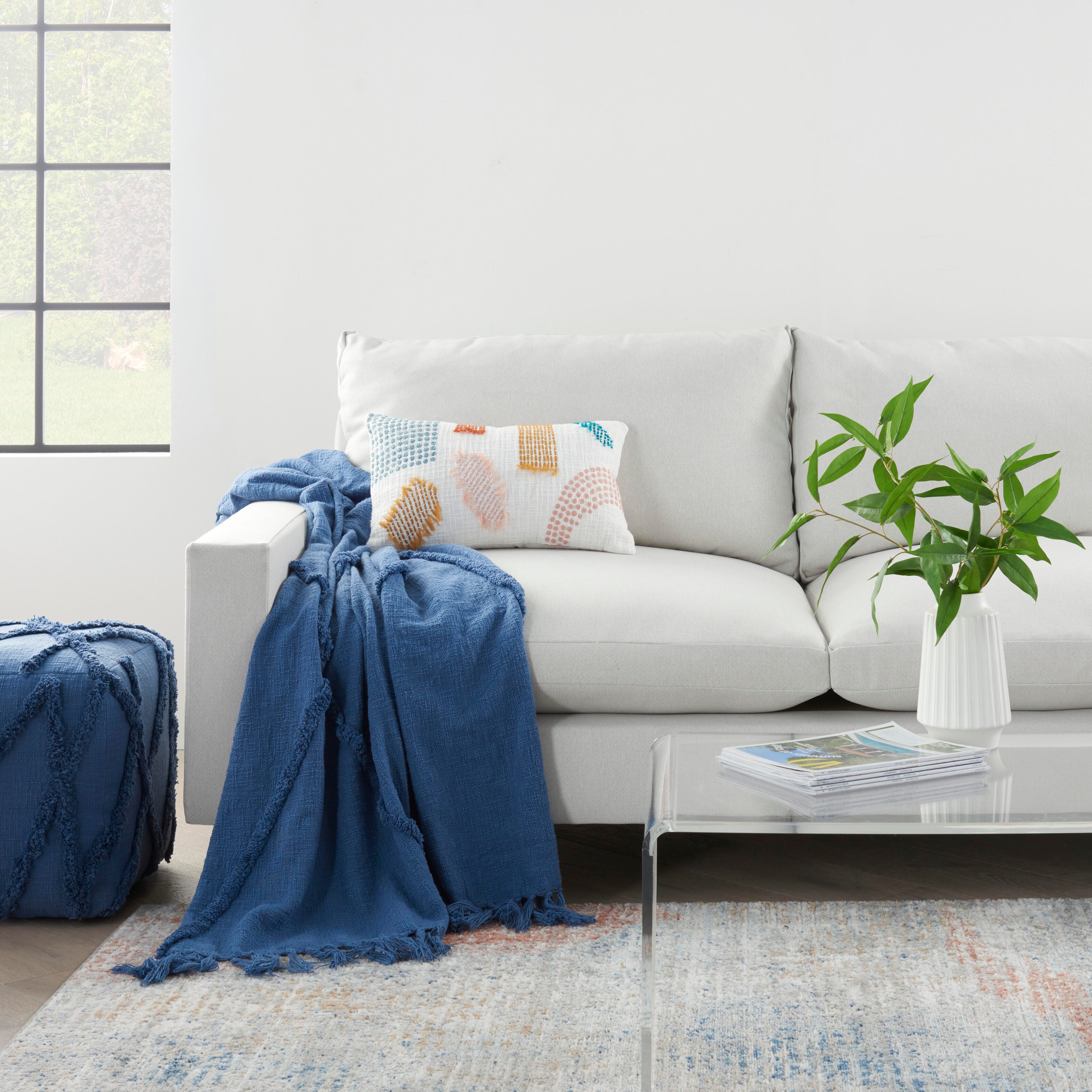 Mina Victory Mina Victory Life Styles Tufted Abstract Diamond Throw Blanket 50"X60" Blue Indoor Throw Blanket, , large