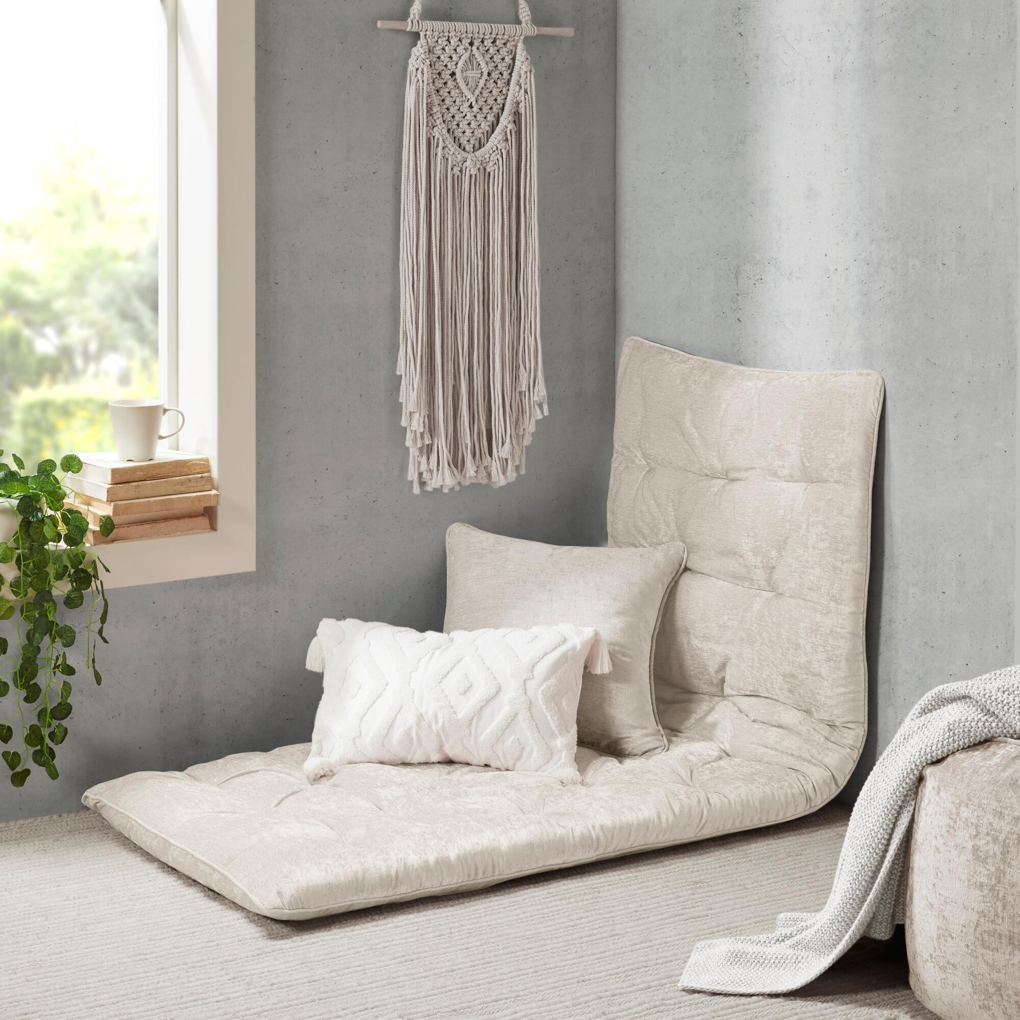 Intelligent Design Edelia Chenille Lounge Floor Pillow, Ivory, large