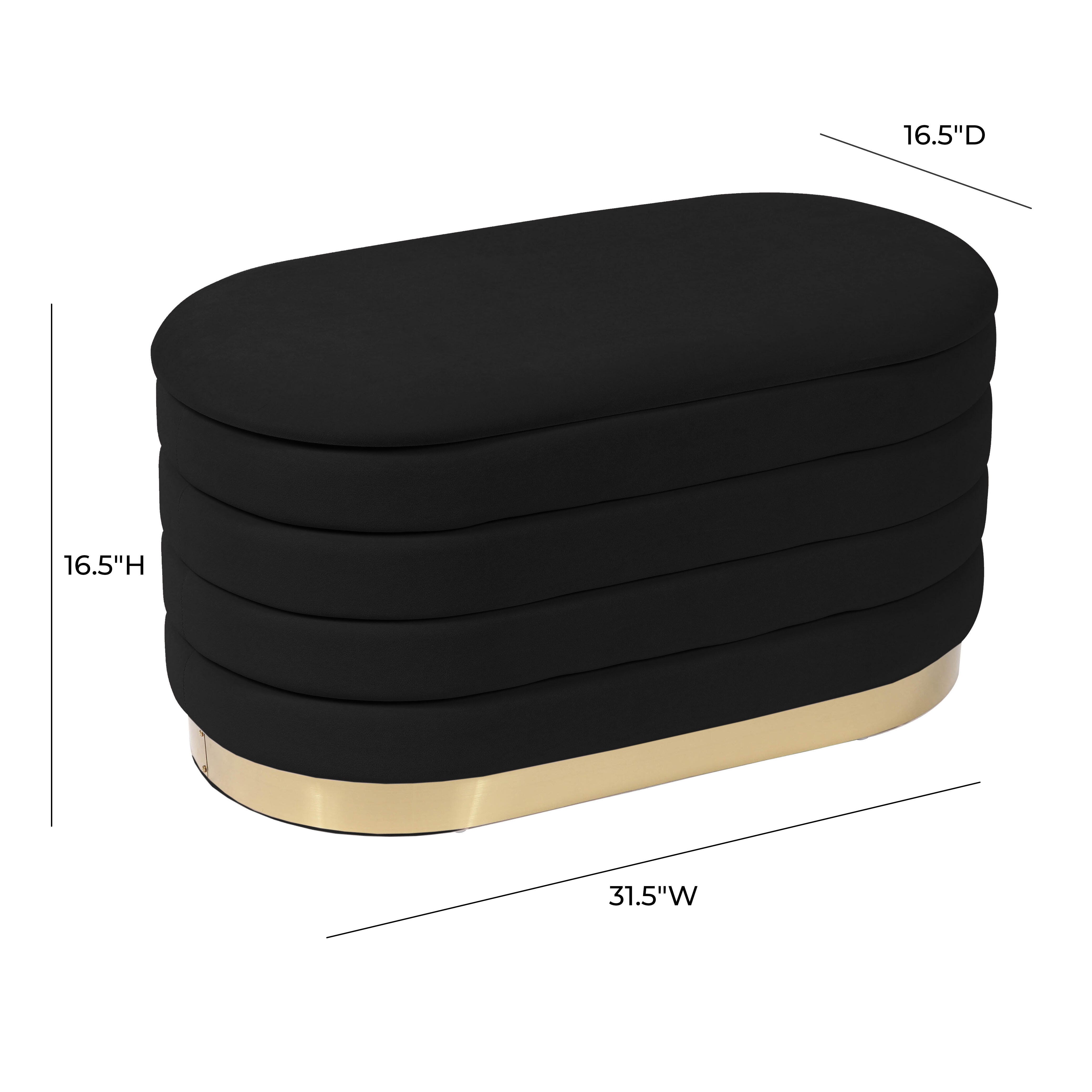 TOV Furniture Lillian Black Velvet Storage Bench, Black, large