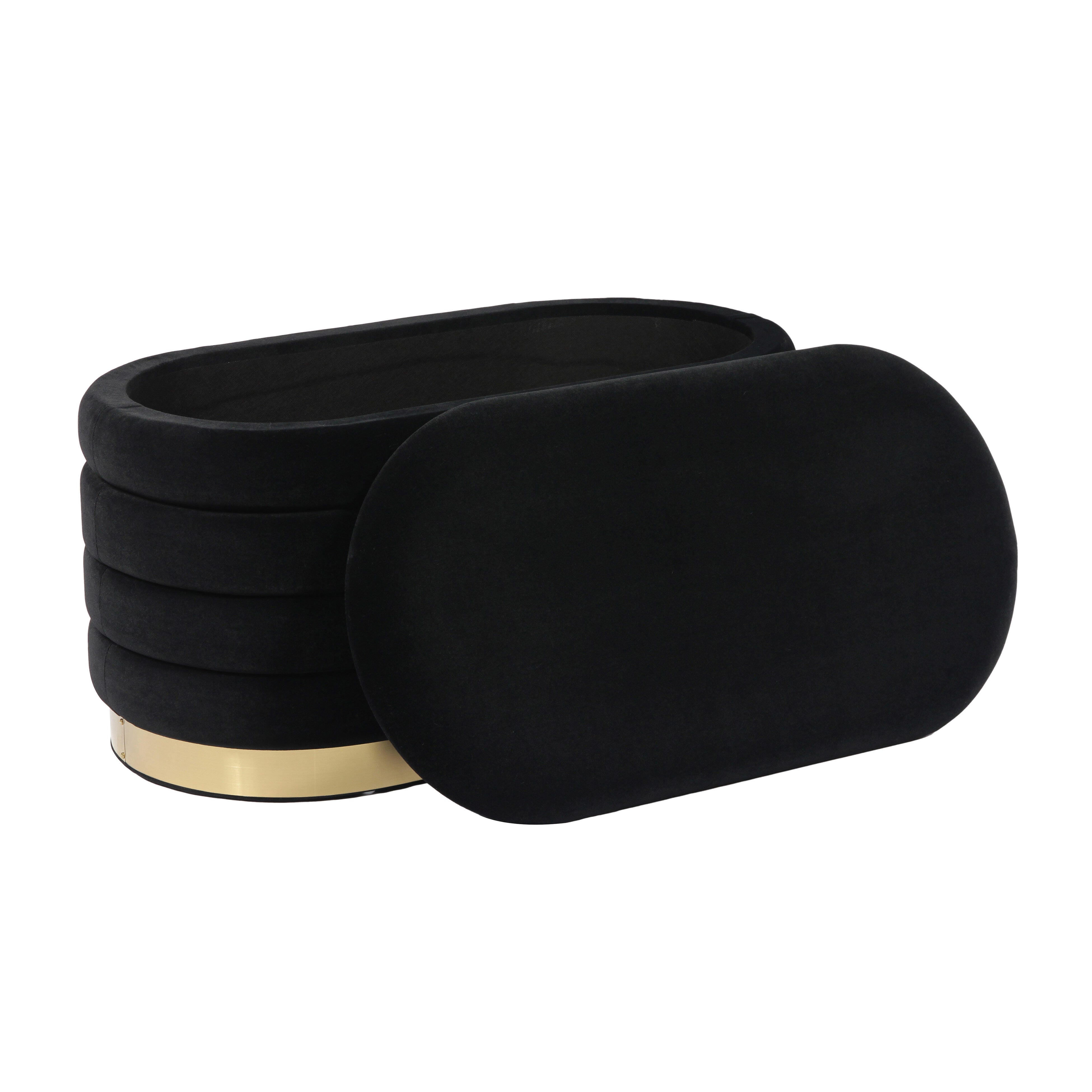 TOV Furniture Lillian Black Velvet Storage Bench, Black, large