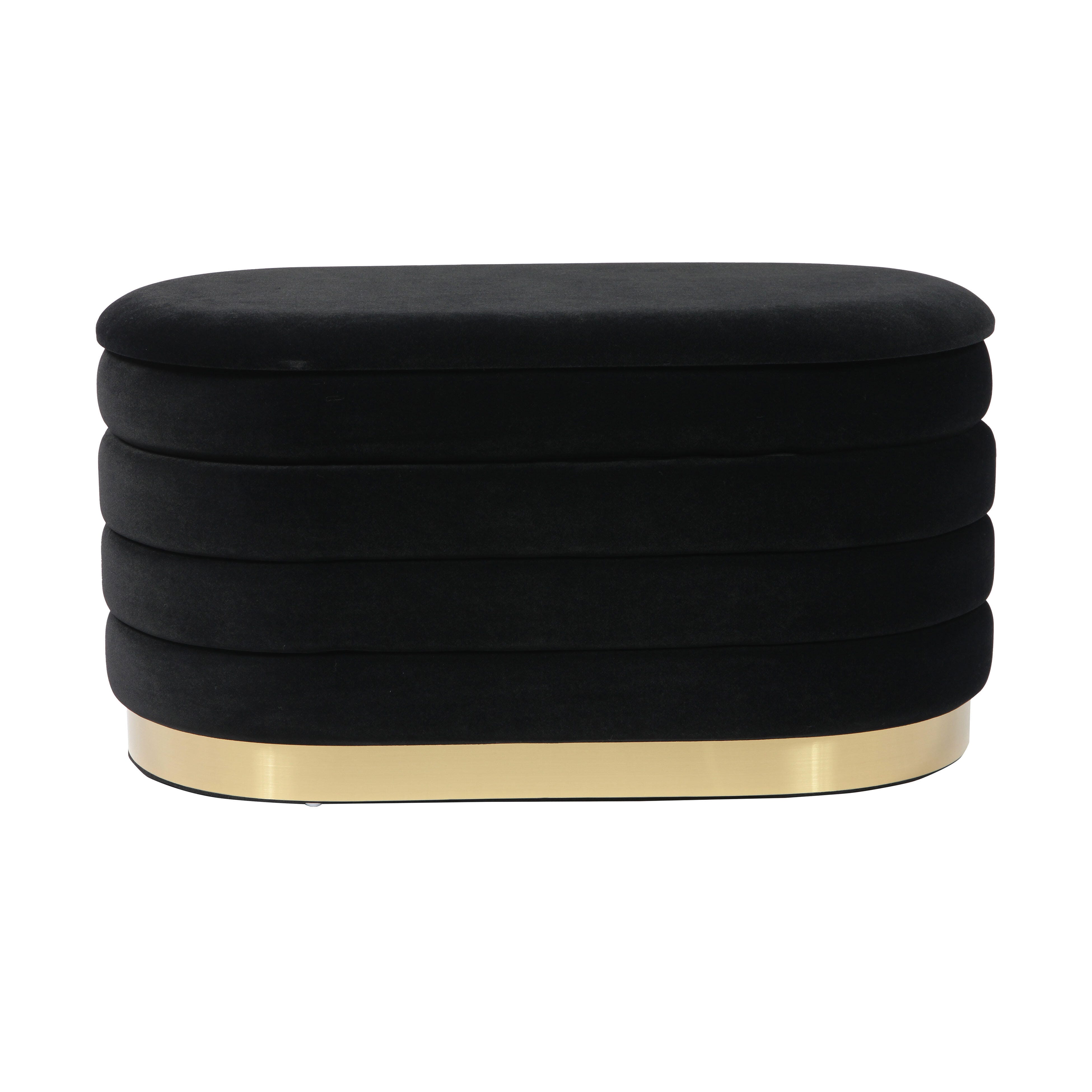TOV Furniture Lillian Black Velvet Storage Bench, Black, large