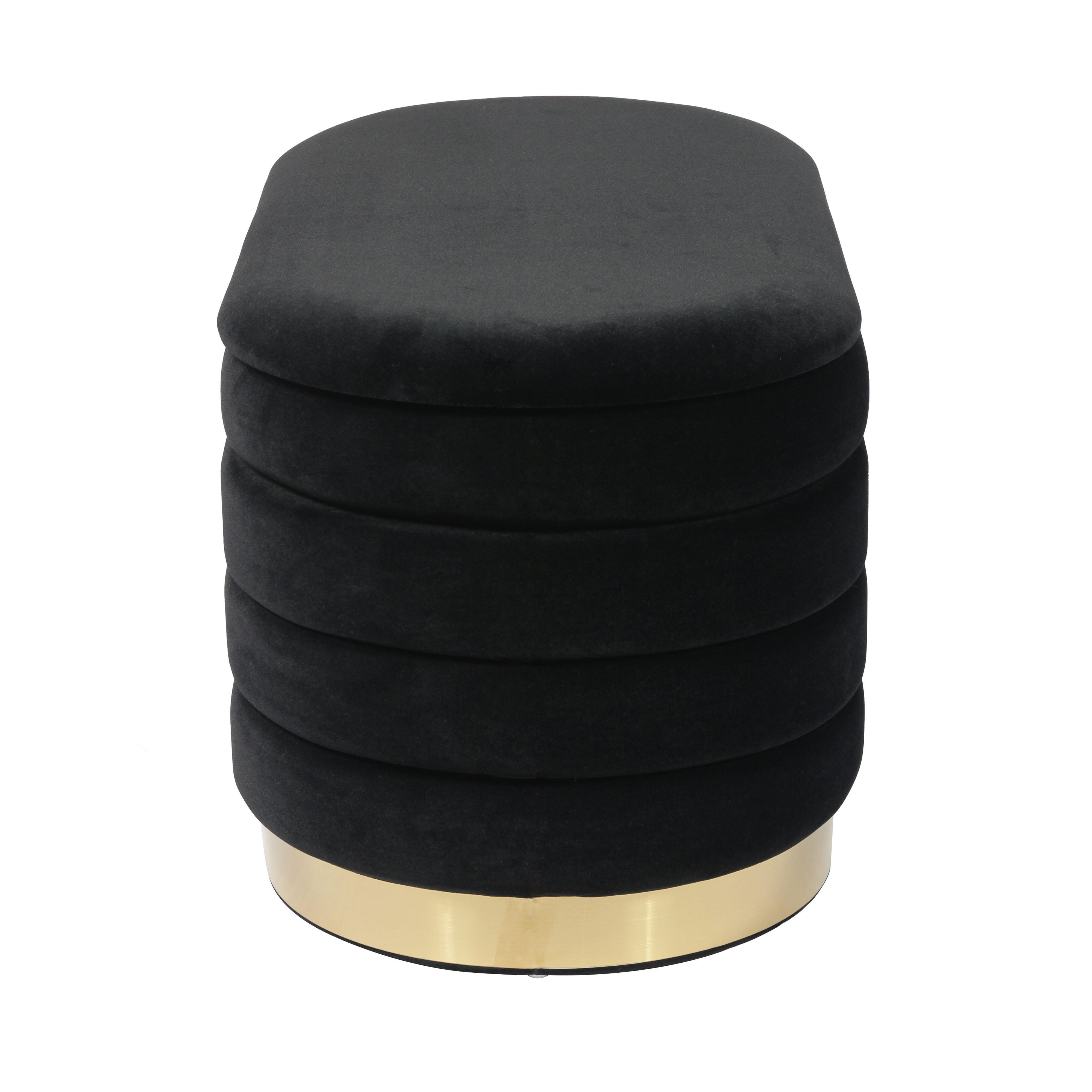 TOV Furniture Lillian Black Velvet Storage Bench, Black, large