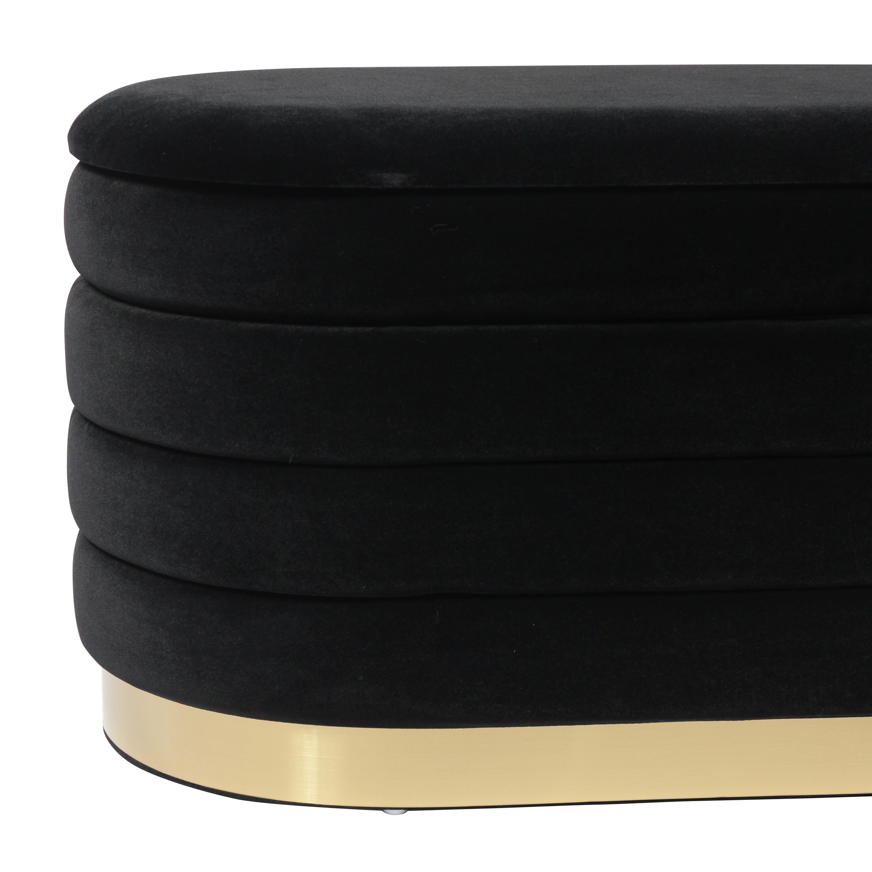 TOV Furniture Lillian Black Velvet Storage Bench, Black, large