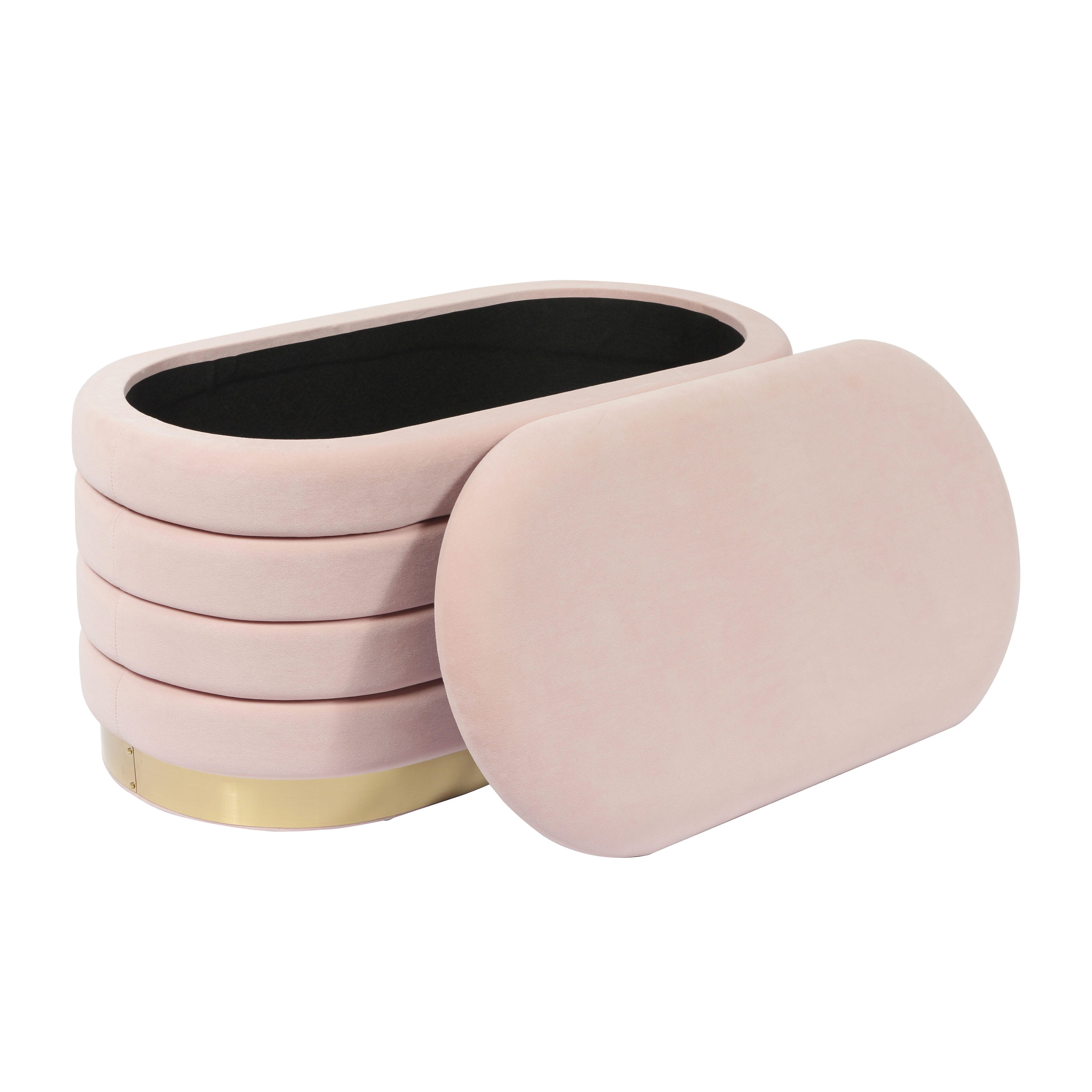 TOV Furniture Lillian Blush Velvet Storage Bench, Blush, large