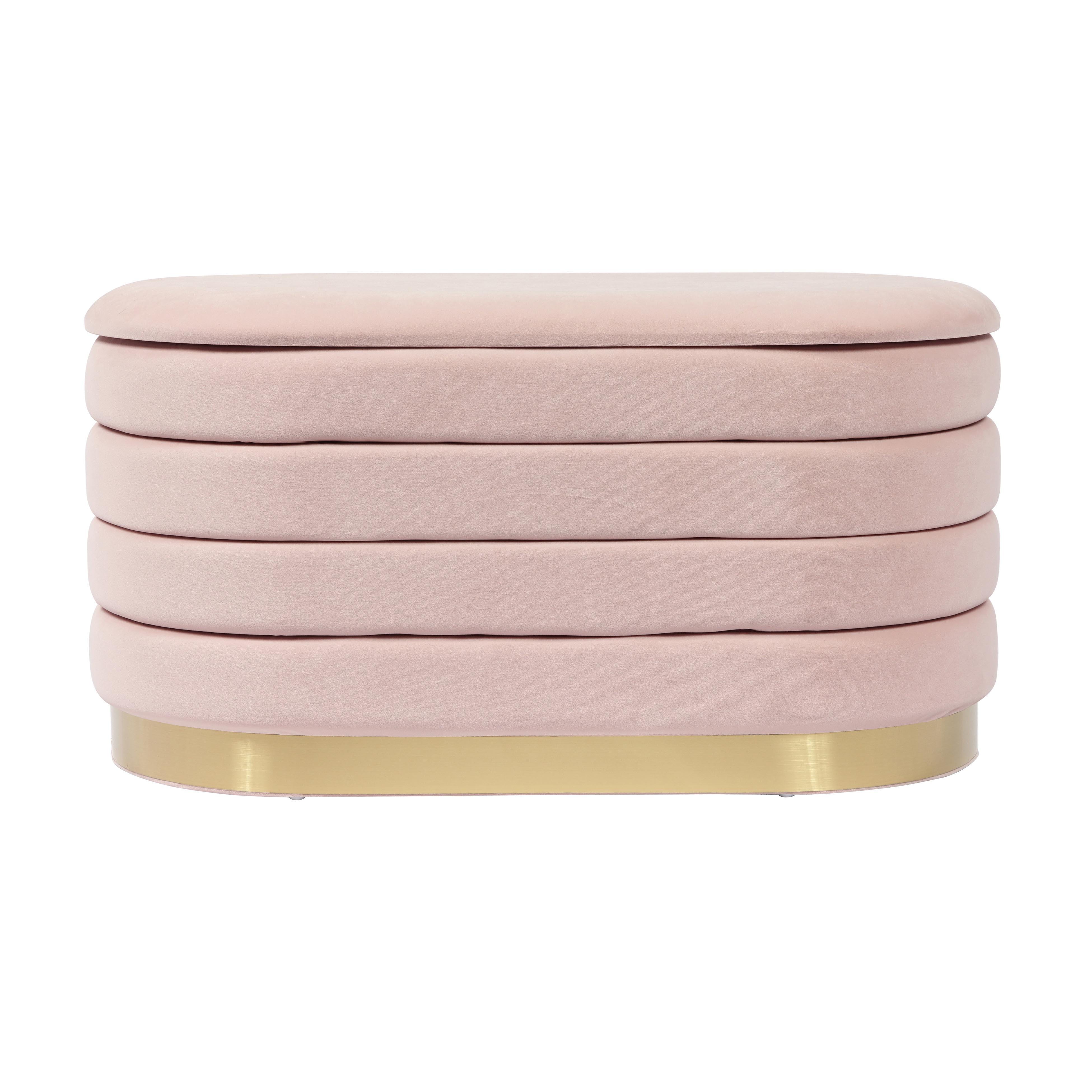 TOV Furniture Lillian Blush Velvet Storage Bench, Blush, large