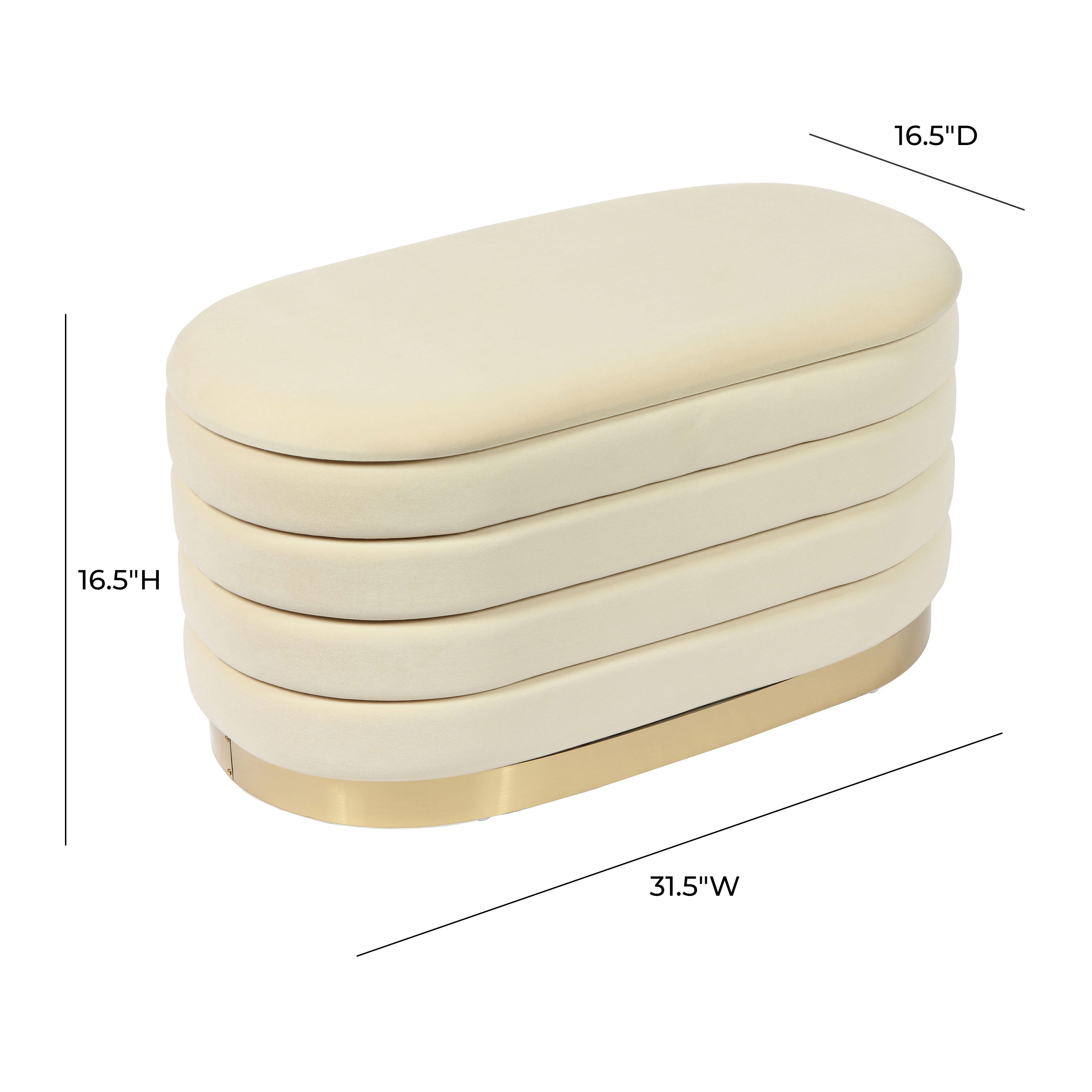 TOV Furniture Lillian Cream Velvet Storage Bench, Cream, large